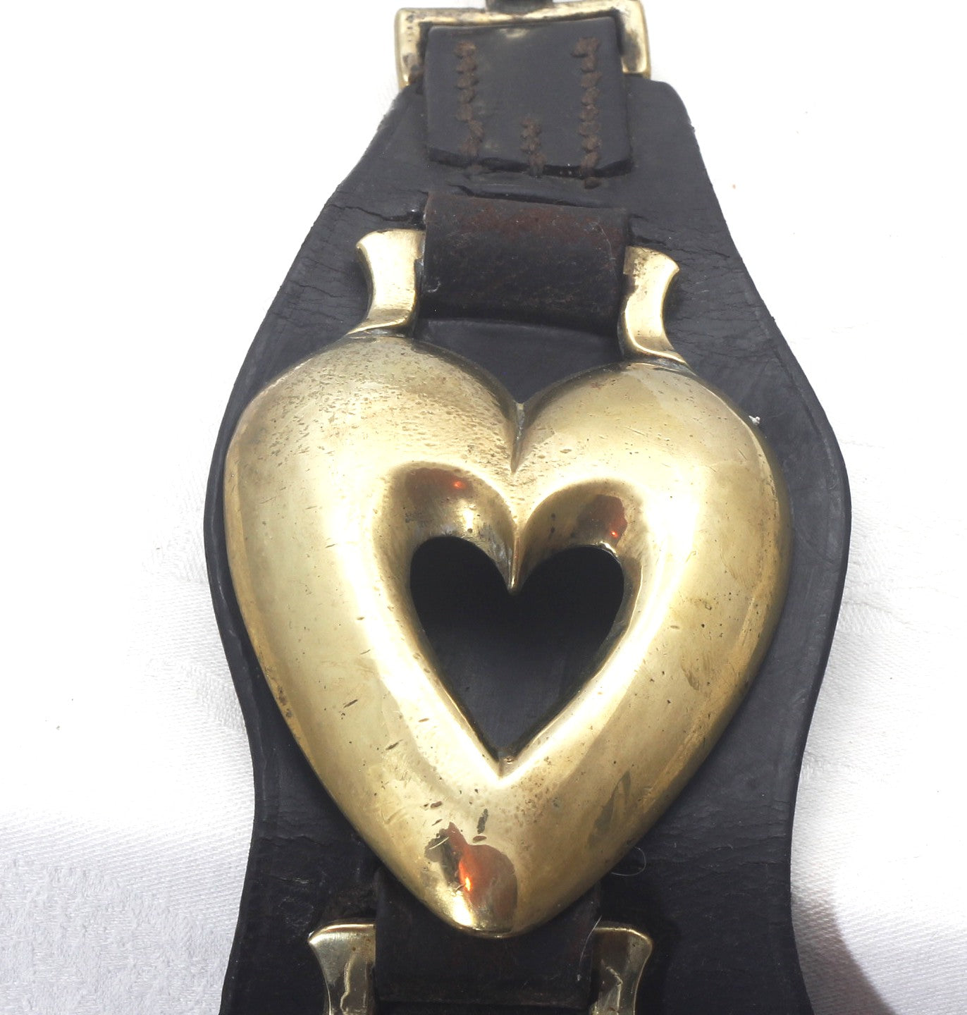 Antique Heavy Horse Martingale with Four Heart Brasses