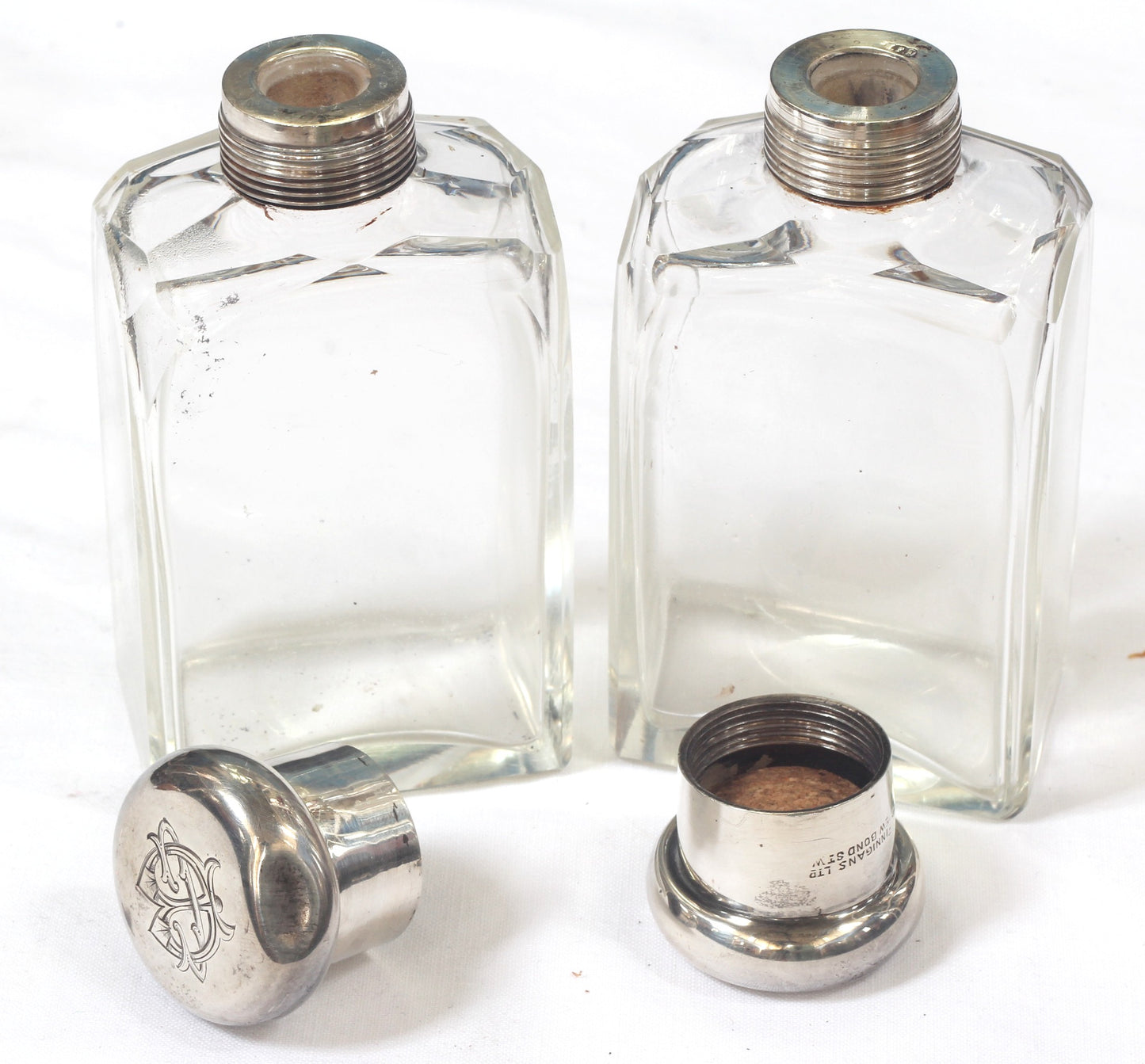 Pair of Travel Flasks or Bottles in Leather Case by Finnigan