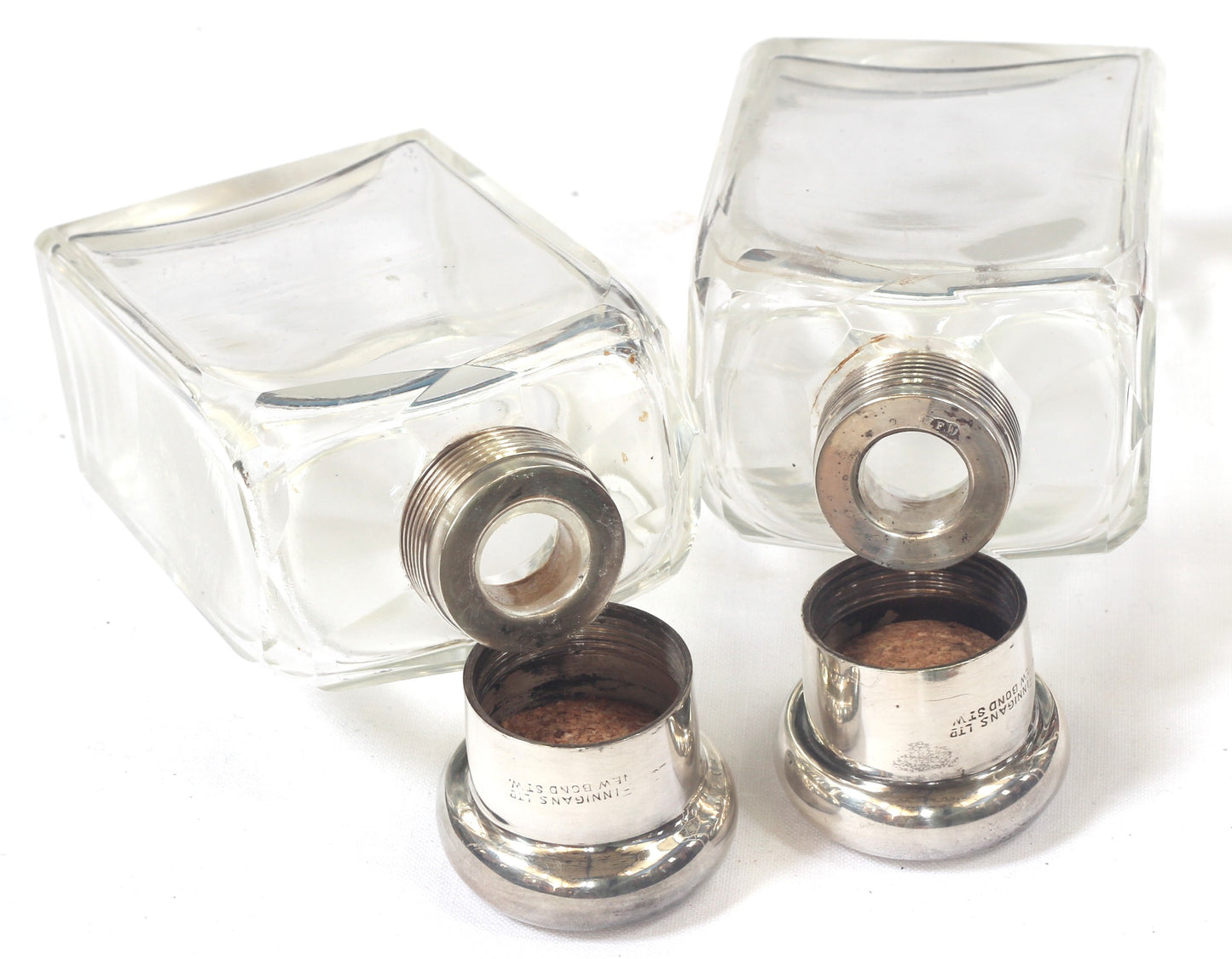 Pair of Travel Flasks or Bottles in Leather Case by Finnigan