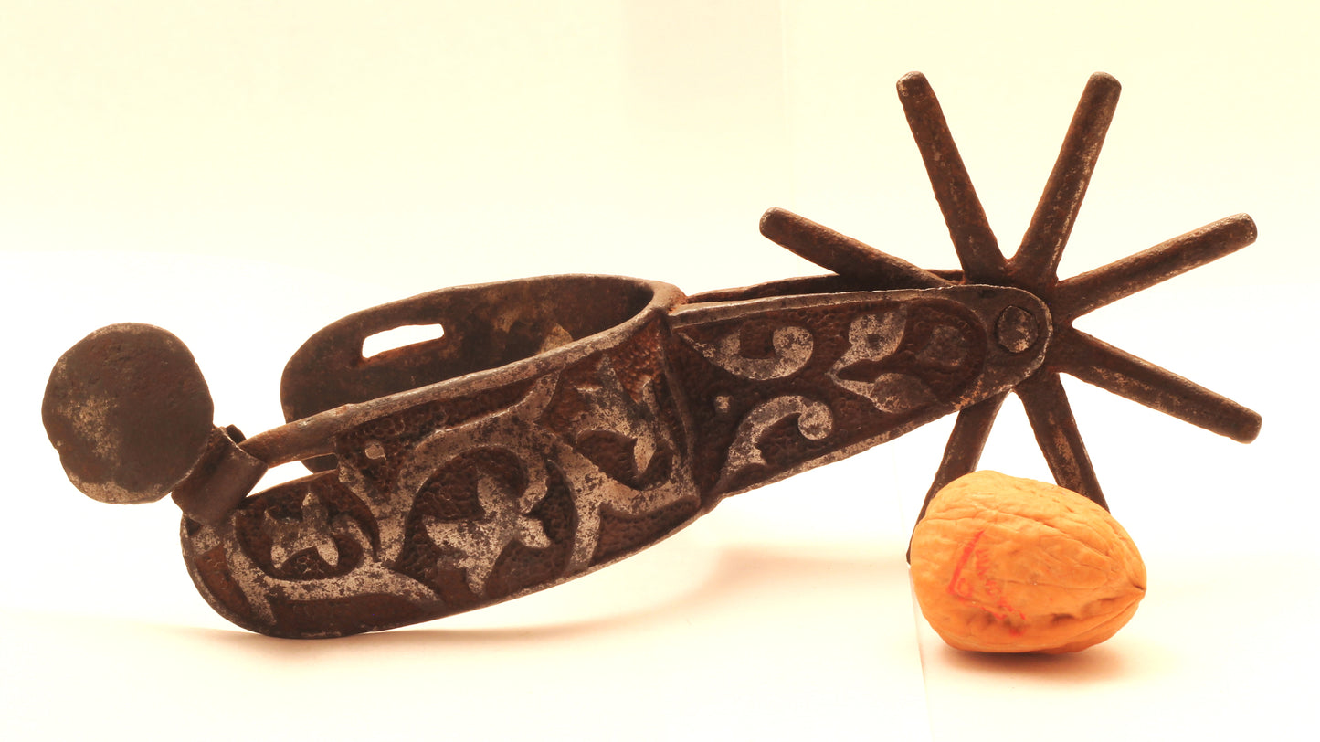 Heavy Antique Mexican Spur with Cast Decoration