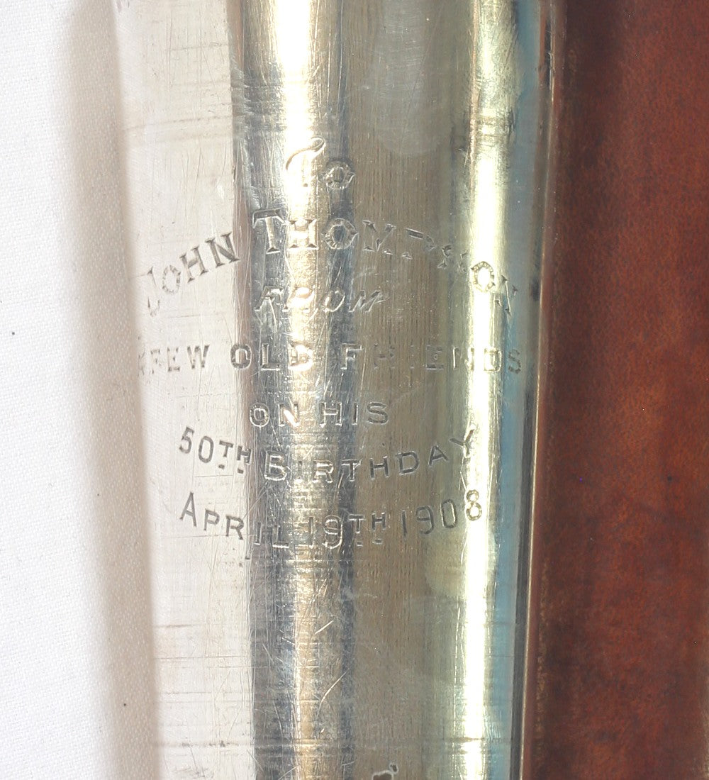 1901 Edwardian Silver Flask in Leather Saddle Case
