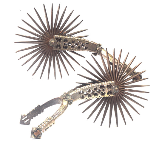 A Pair of Silver Decorated Chilean Huaso Spurs with Huge Rowels