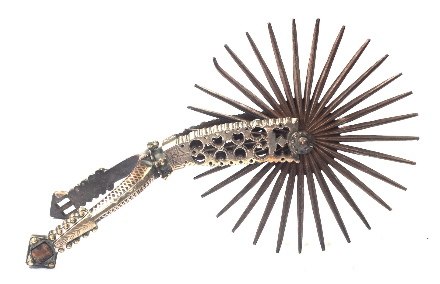 A Pair of Silver Decorated Chilean Huaso Spurs with Huge Rowels