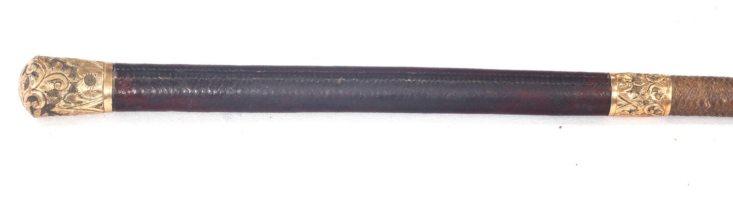 Victorian Gents Park Whip with Decorated Gilt Mounts