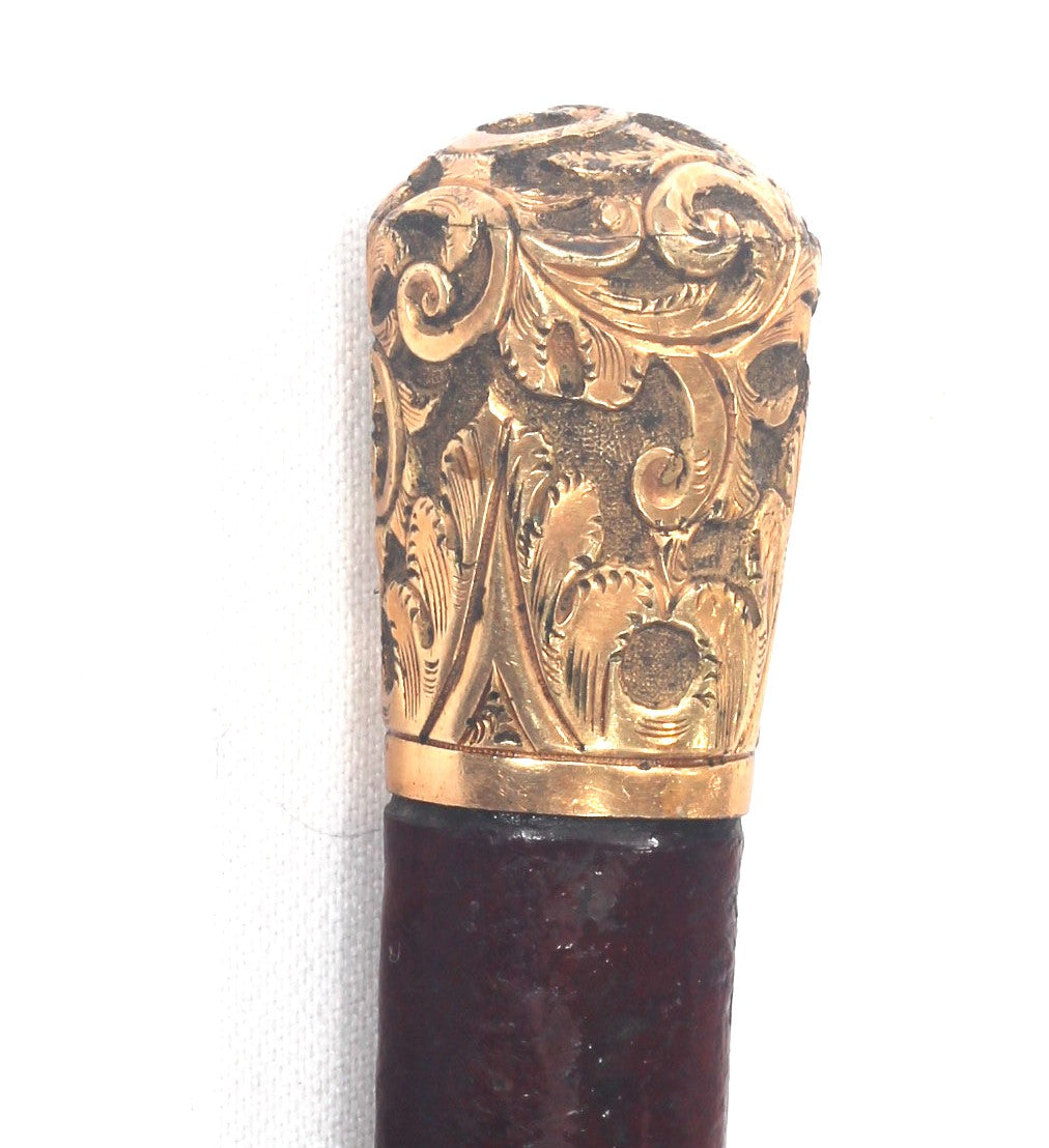 Victorian Gents Park Whip with Decorated Gilt Mounts