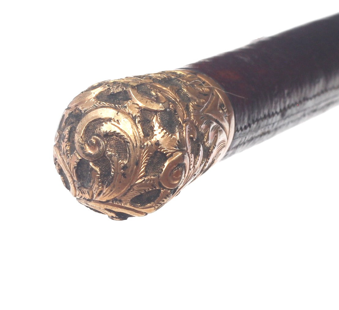 Victorian Gents Park Whip with Decorated Gilt Mounts