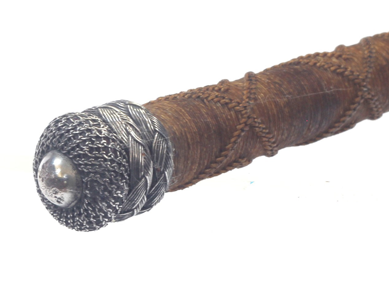 Georgian Ladies Riding Whip with Braided Silver Wire Knops