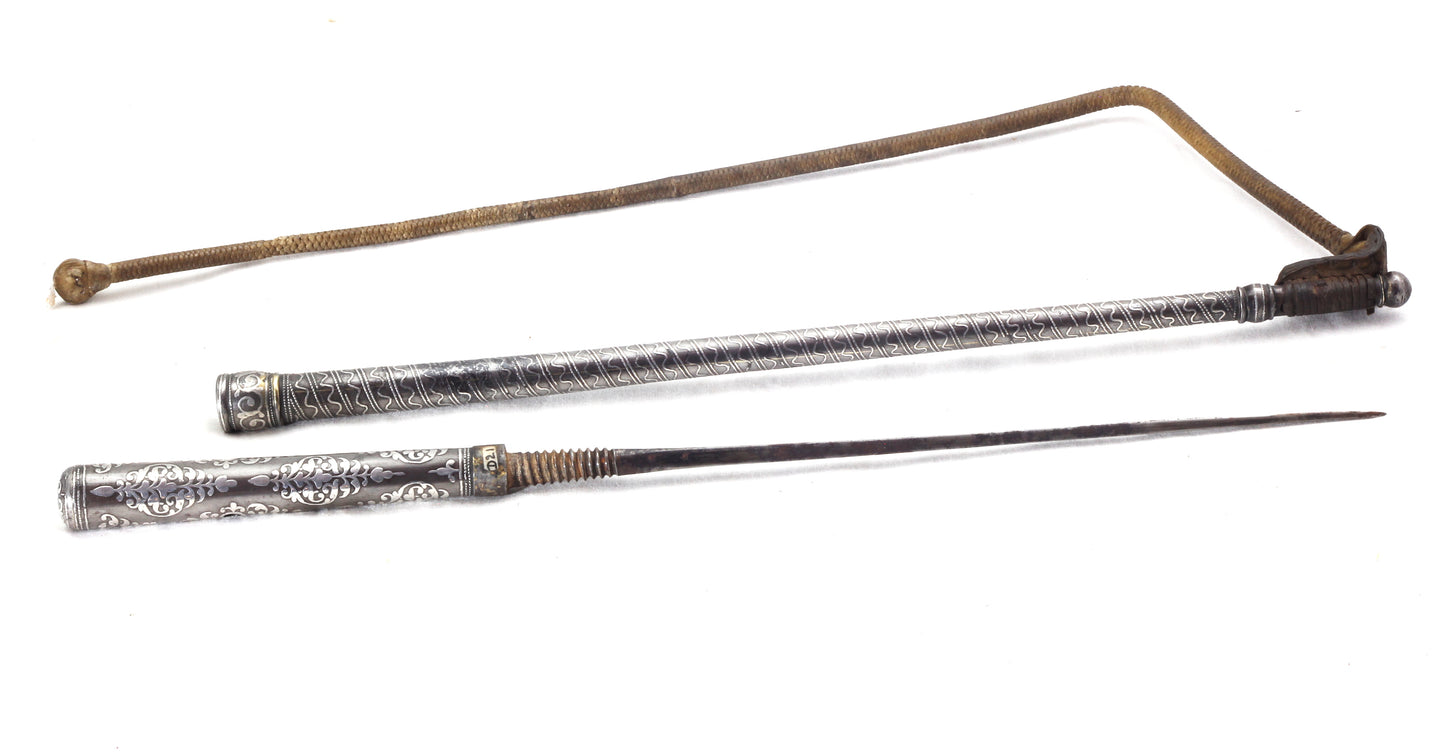 Silver Caucasian Riding Whip or Nagaika with Concealed Blade