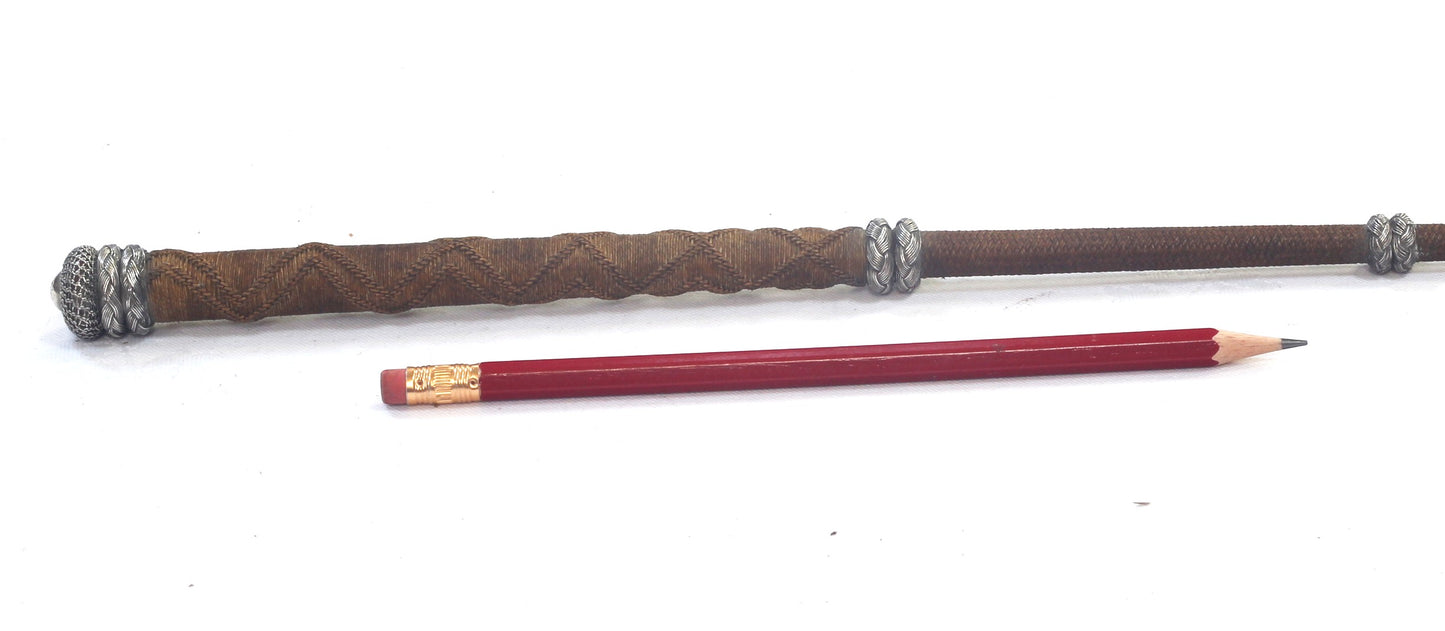 Georgian Ladies Riding Whip with Braided Silver Wire Knops