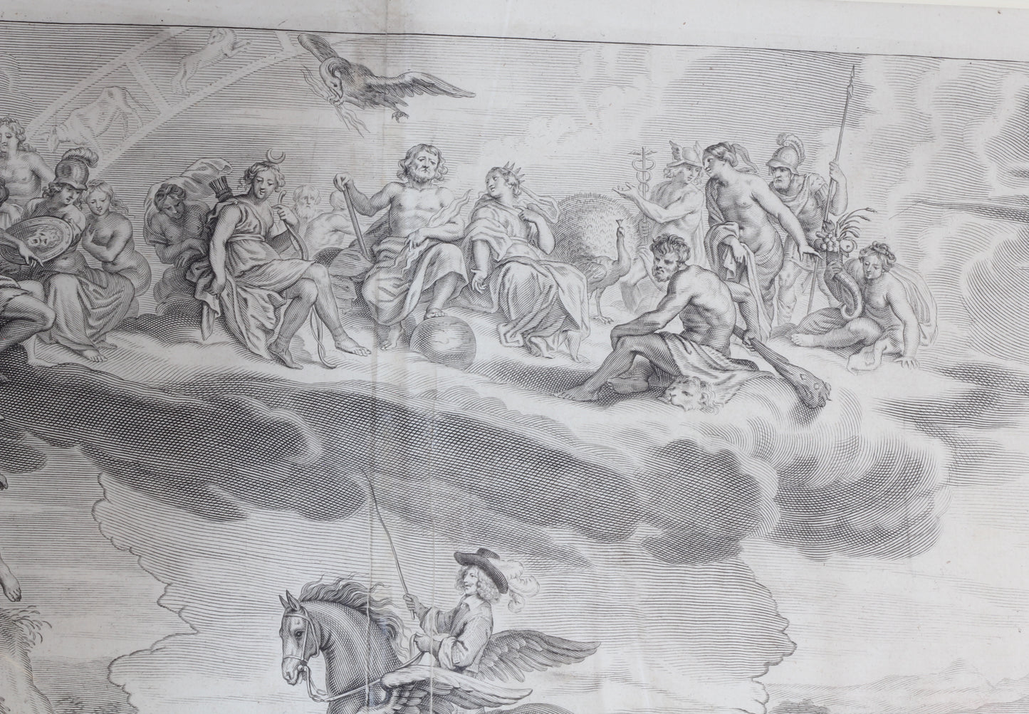 Plate 4 from "La Methode et Invention Nouvelle de Dresser les Chevaux" by William Cavendish, 1657 - The Duke of Cavendish Astonishing the Gods