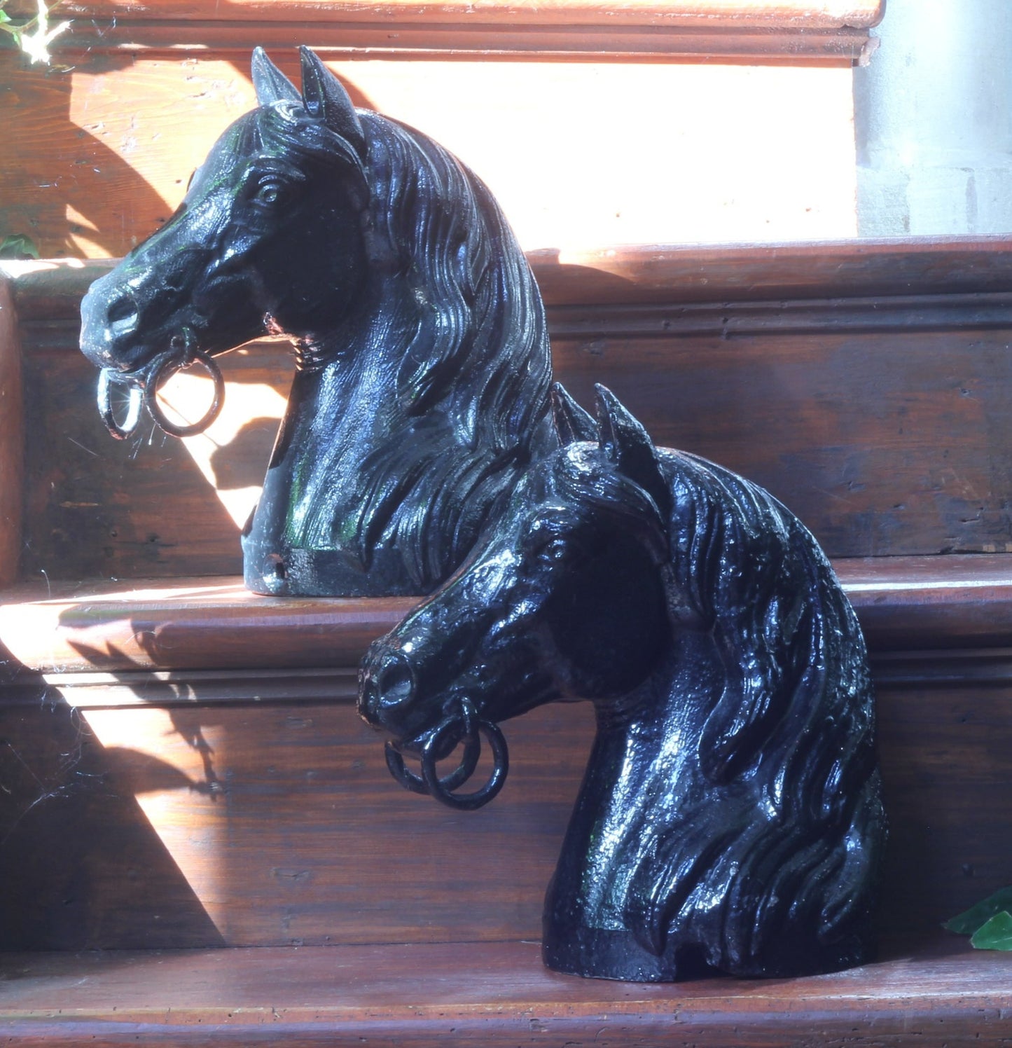 Pair Antique Horse Head Tethering Posts
