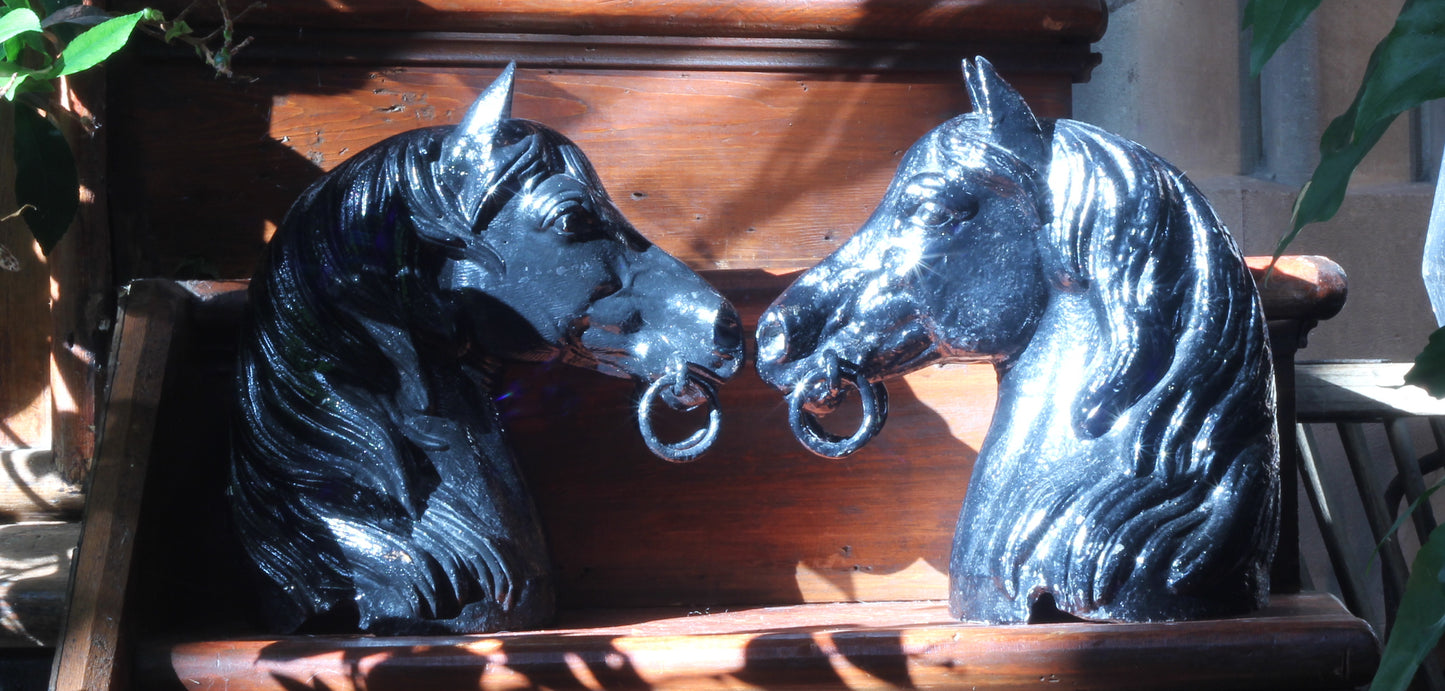 Pair Antique Horse Head Tethering Posts