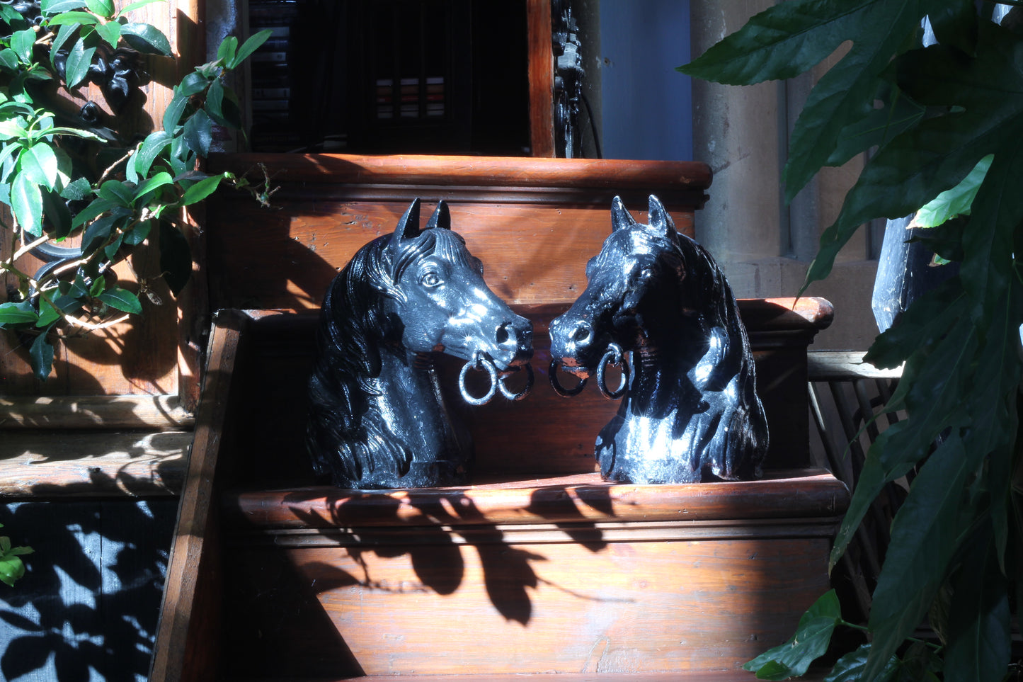 Pair Antique Horse Head Tethering Posts