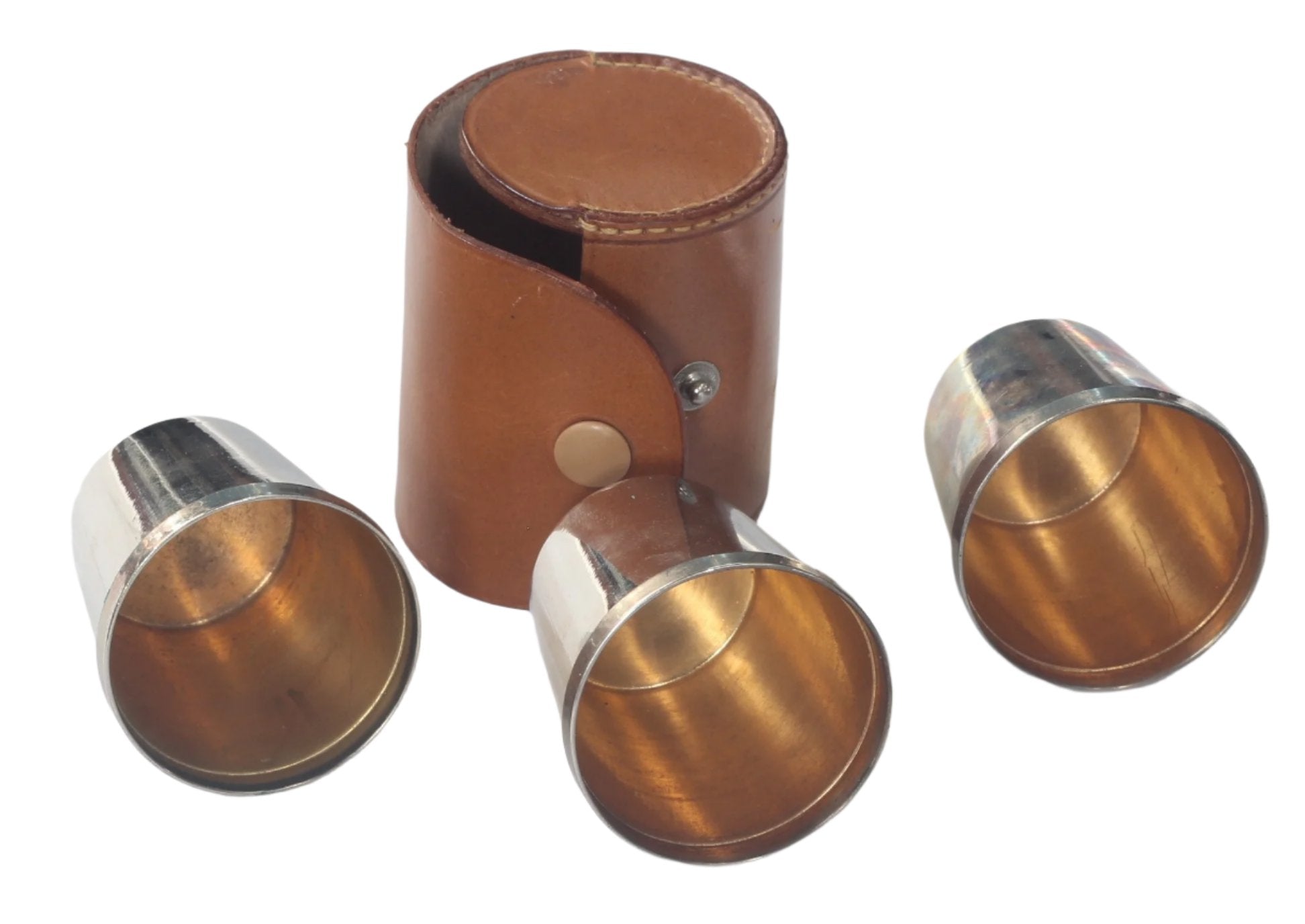 Three Small Shot or Tot Cups in Leather Case for Country Sports
