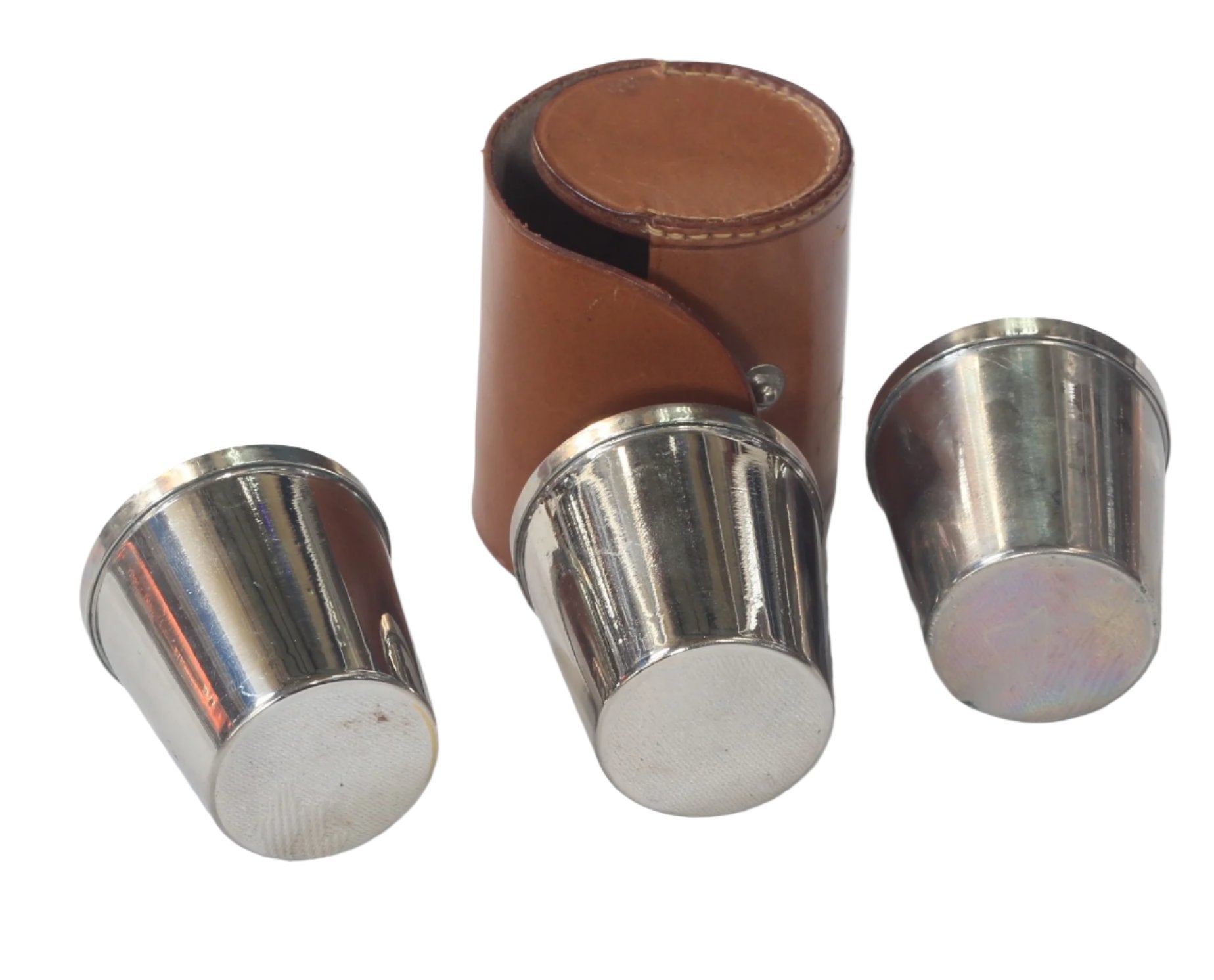Three Small Shot or Tot Cups in Leather Case for Country Sports