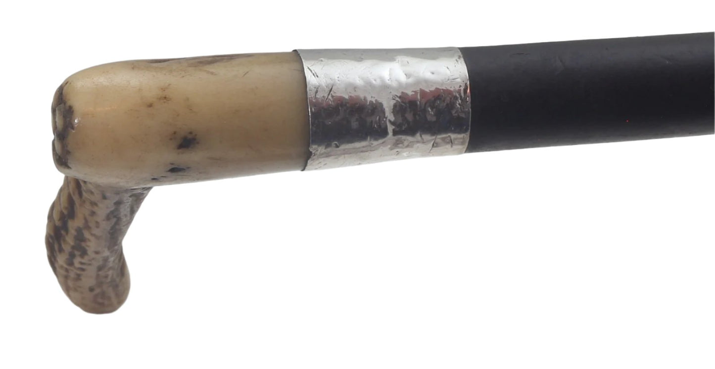 Antique Silver Mounted Hunting Whip with Thong