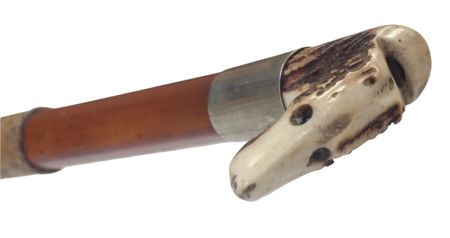 Vintage Malacca Beagling Whip with Hound Handle