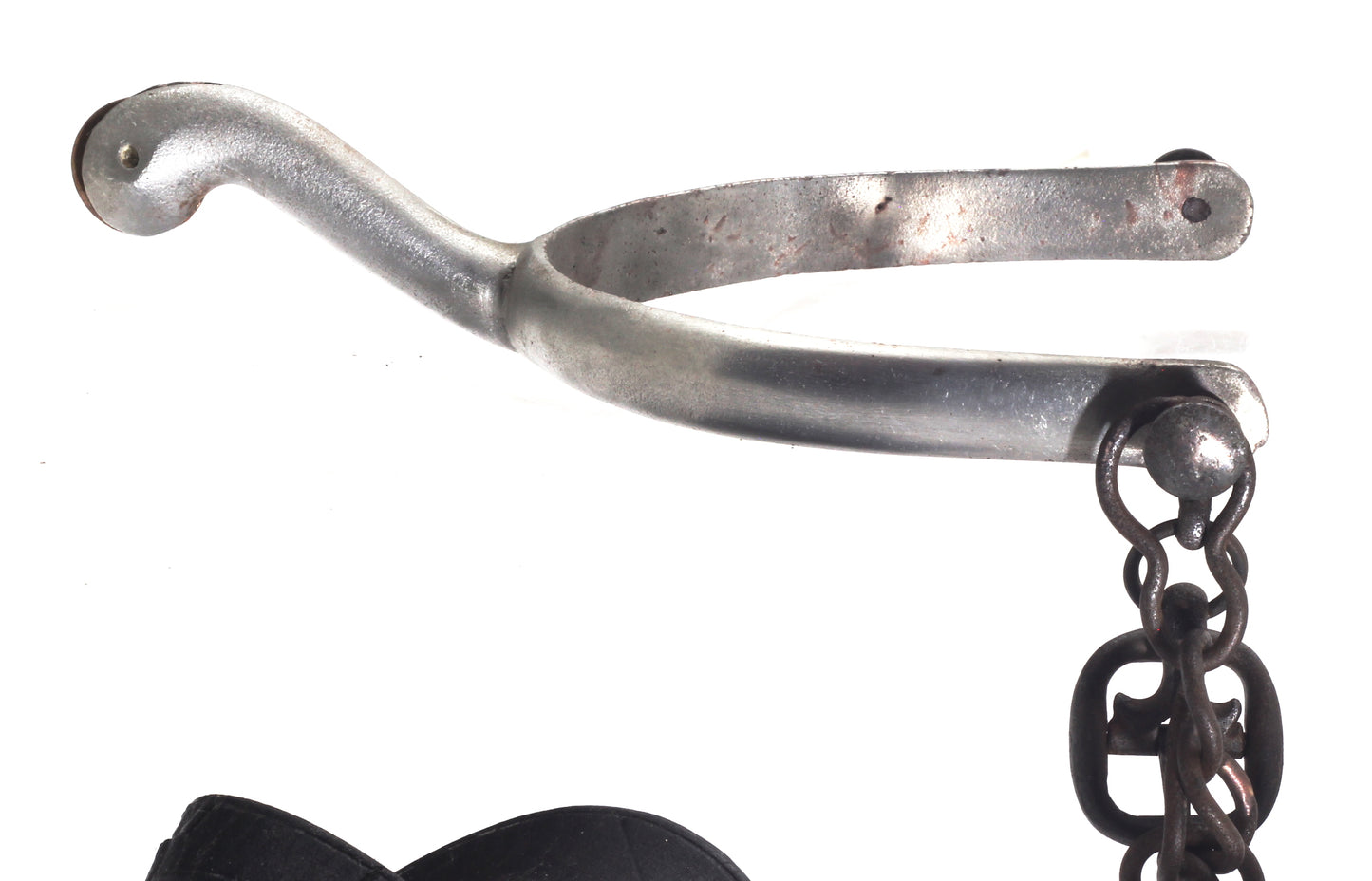 Pair of Nickel Swan Neck Spurs with Buttons, Buckles and Chains