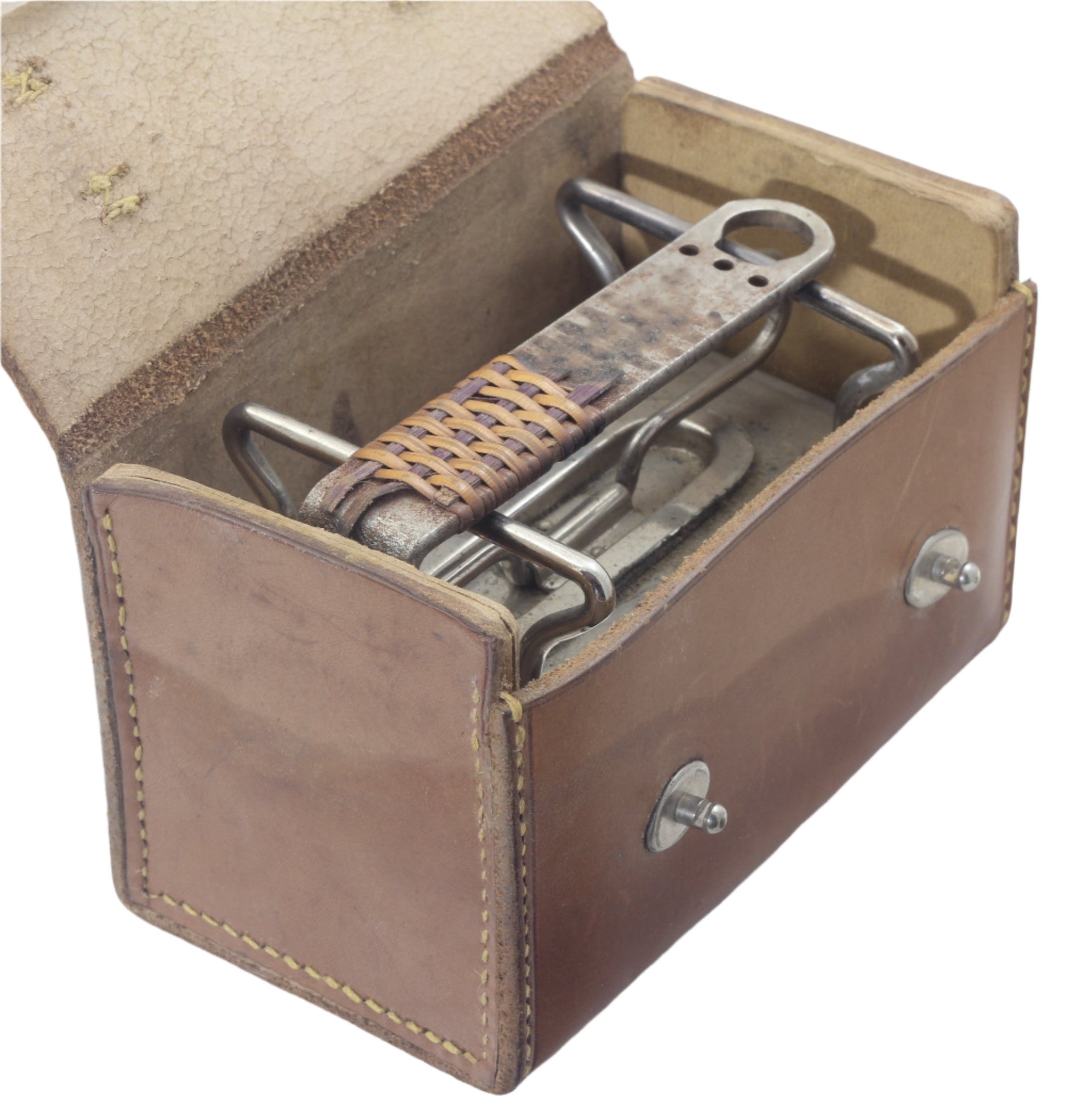 Early 20th Century Travel or Campaign Iron in Leather Case