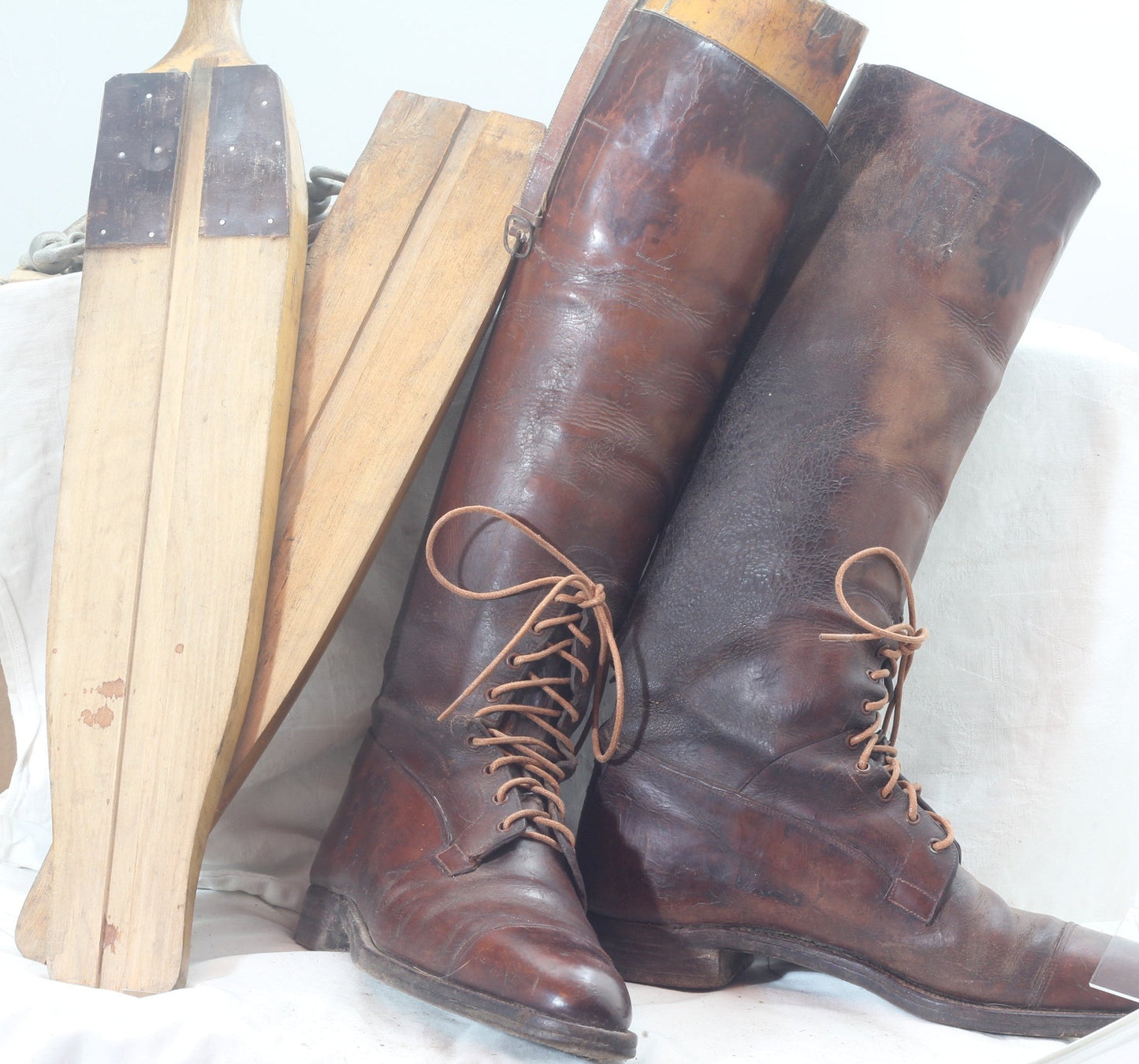 Vintage Brown Leather Officer's Field or Riding Boots and Trees