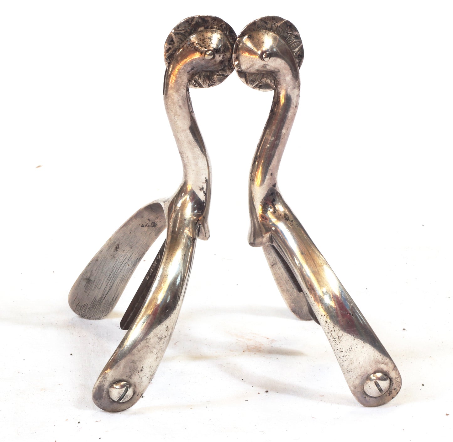 Pair of 1905 HM Silver Swan Necked Military Box Spurs