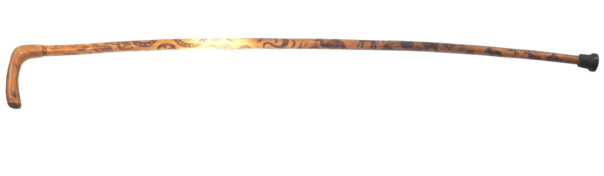 African walking cane with penwork animals