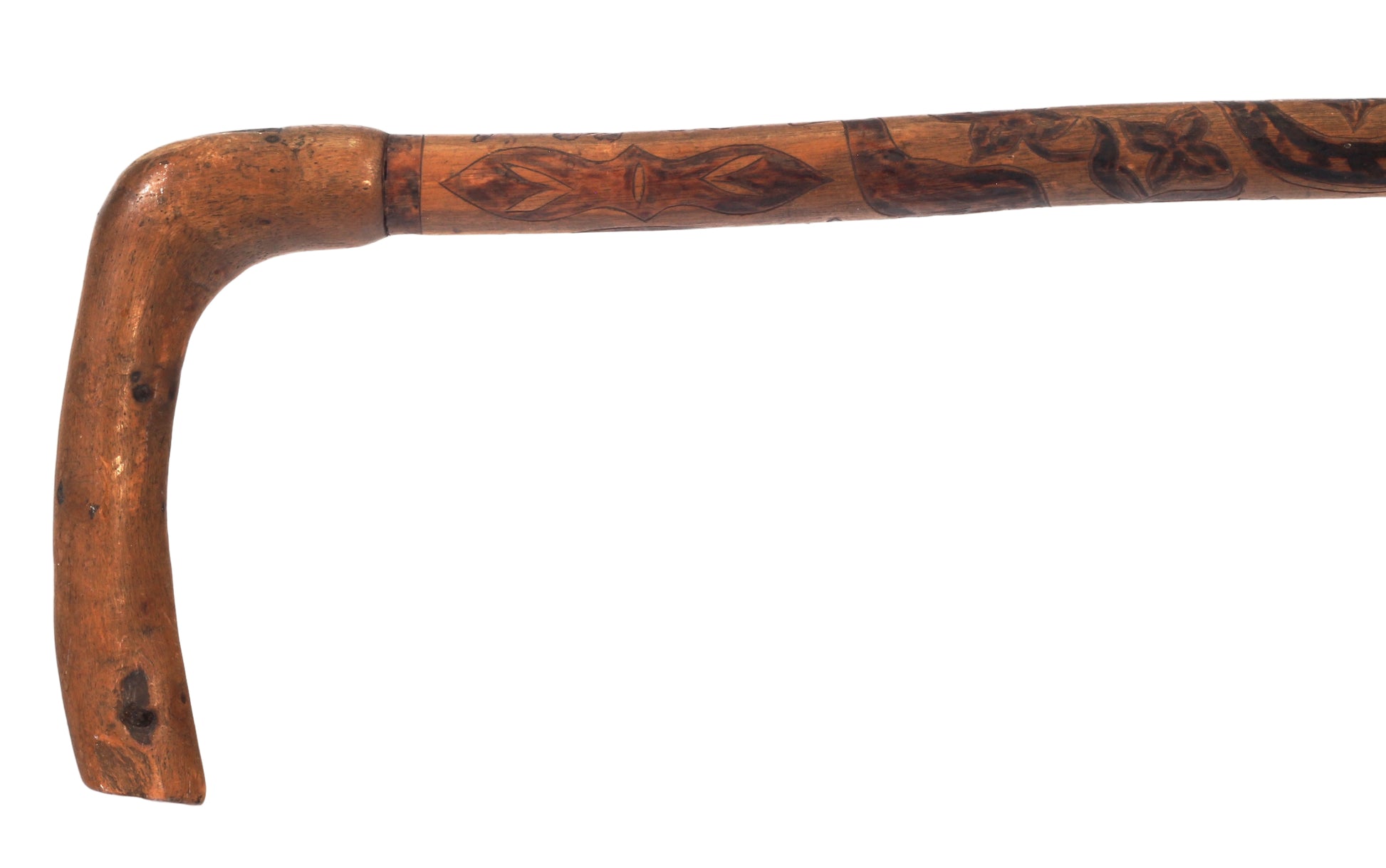 African walking cane with penwork animals