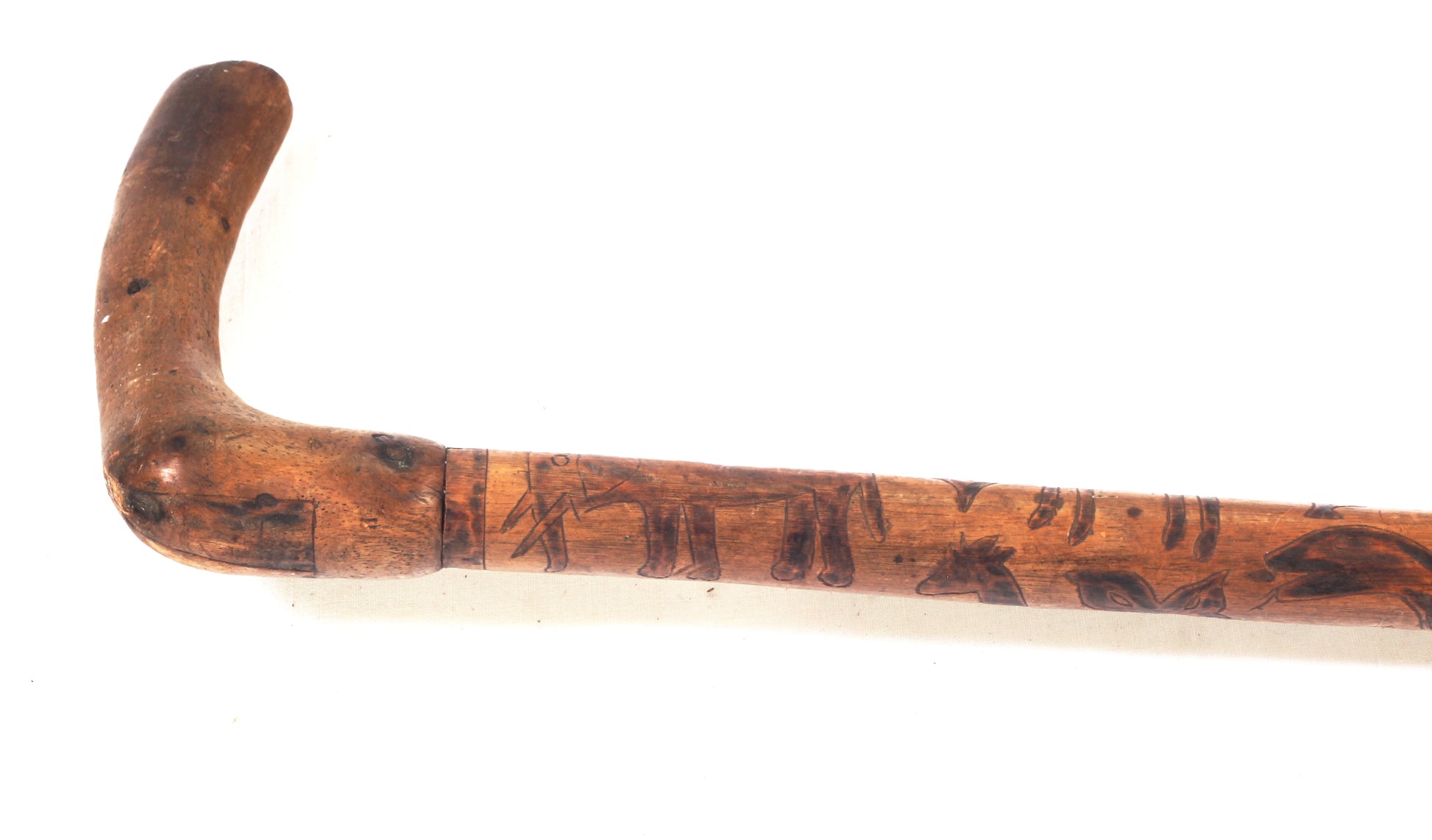 African walking cane with penwork animals