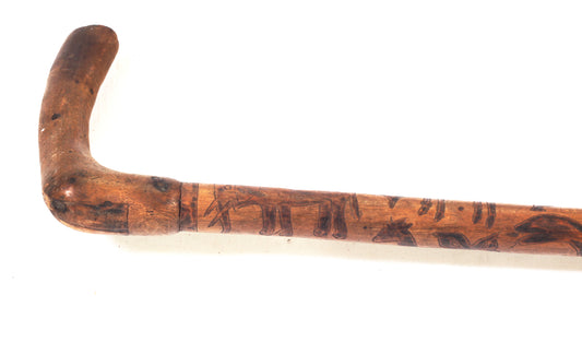 African walking cane with penwork animals