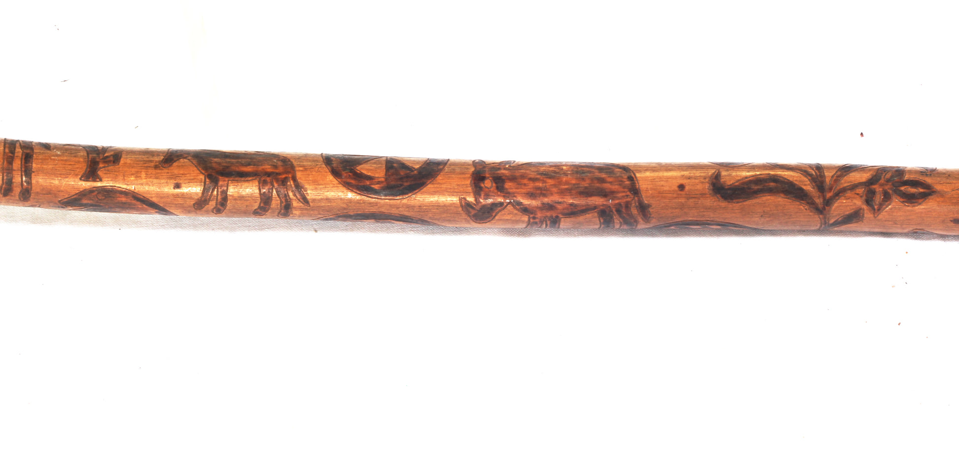 African walking cane with penwork animals