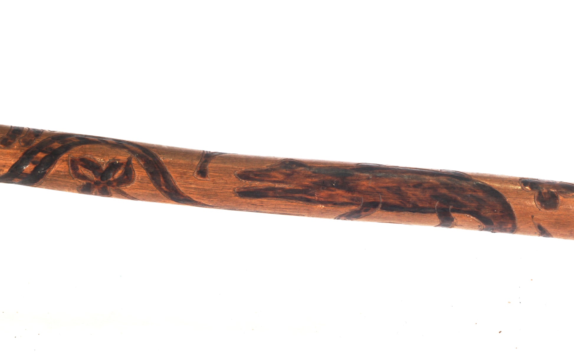 African walking cane with penwork animals
