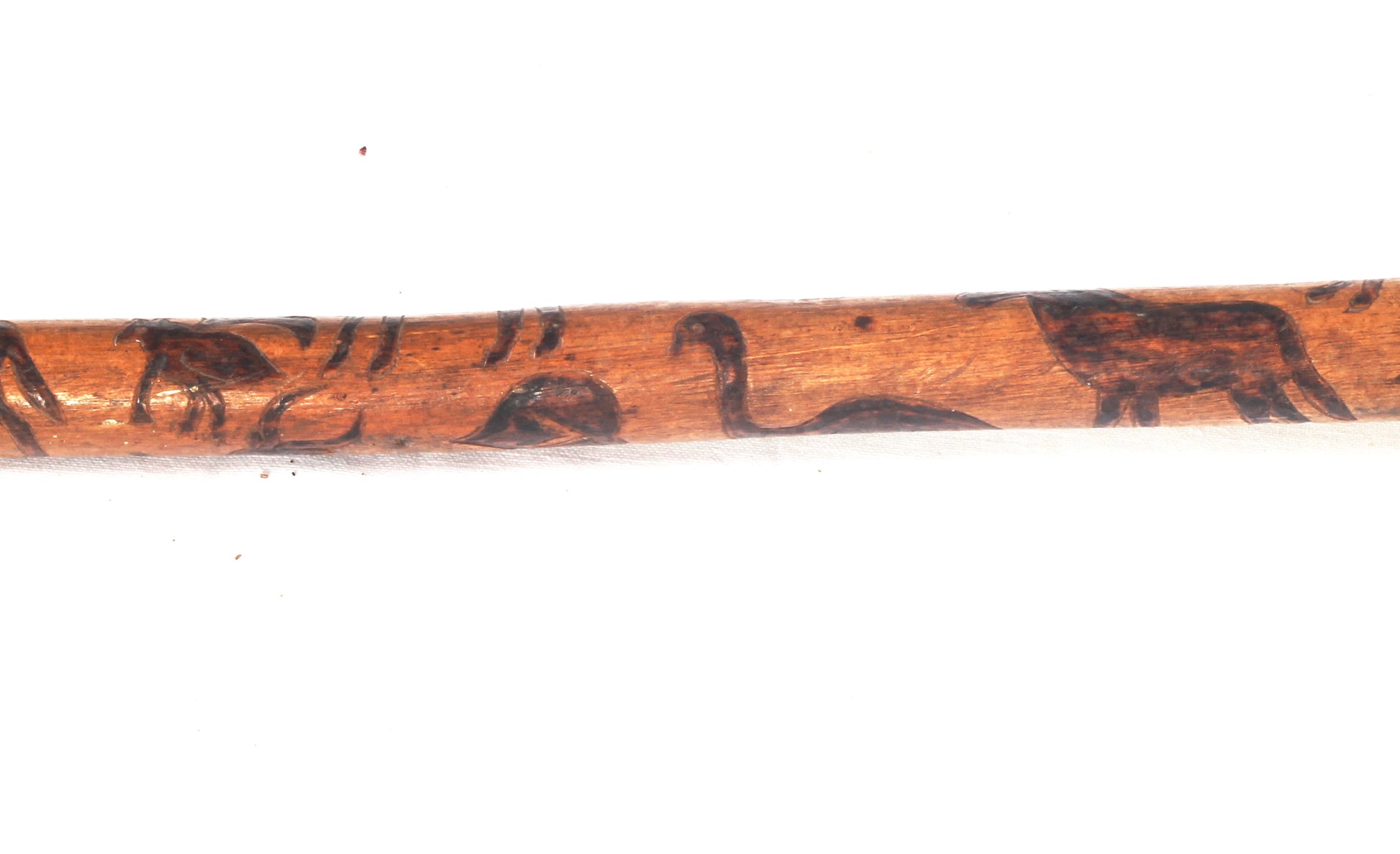 African walking cane with penwork animals
