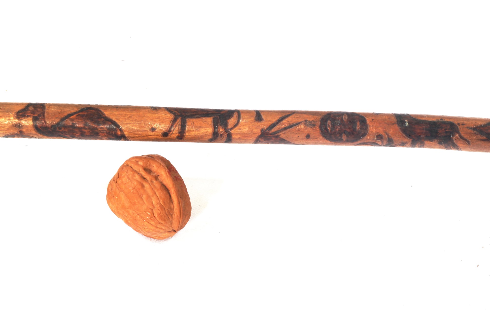 African walking cane with penwork animals