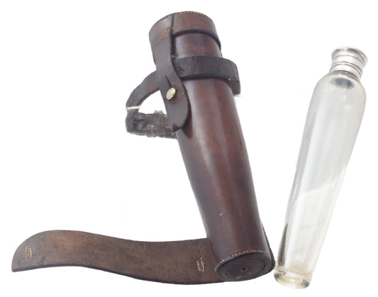 Small Vintage Saddle or Hunting Flask in Leather Case