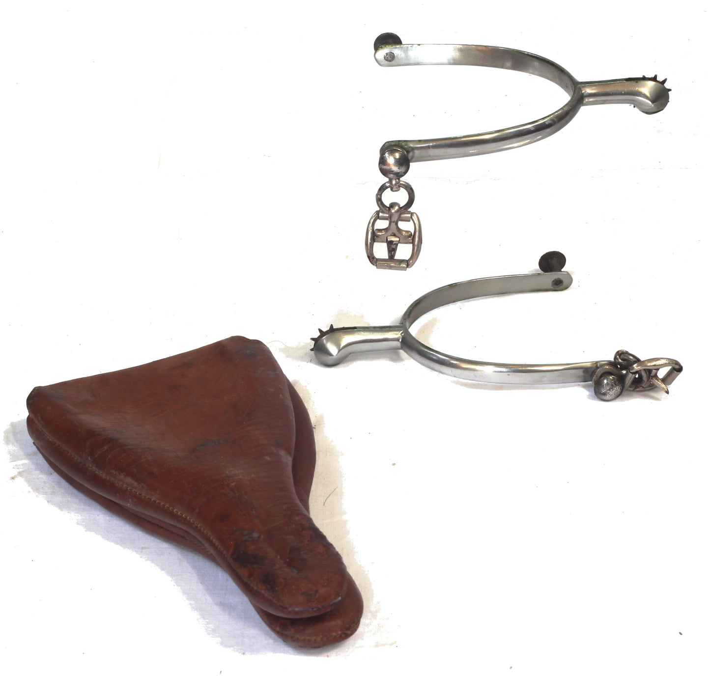 Small Pair of Nickel Spurs in Leather Case