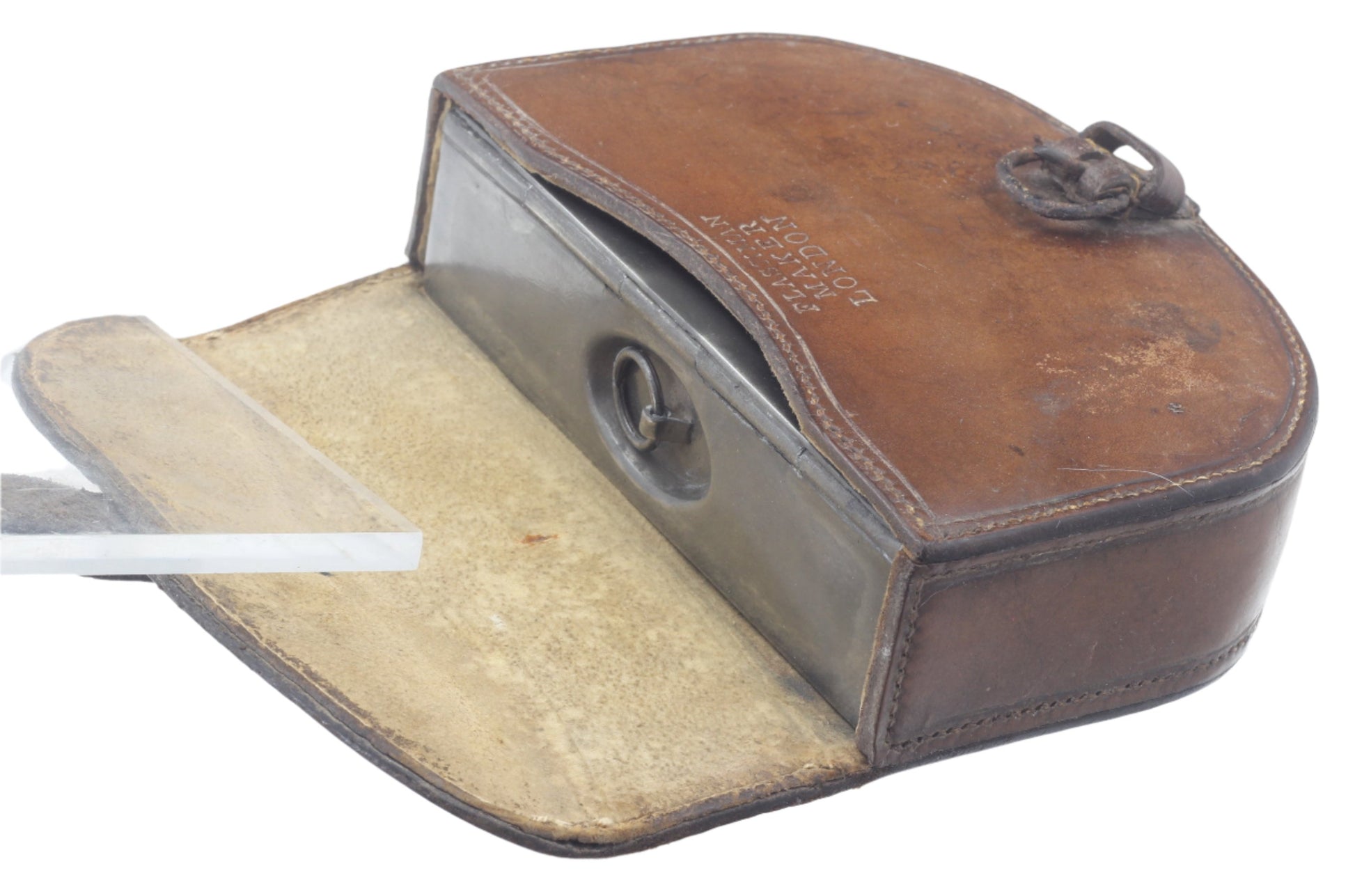 Antique Curved Leather Sandwich Case & Tin by Flashman