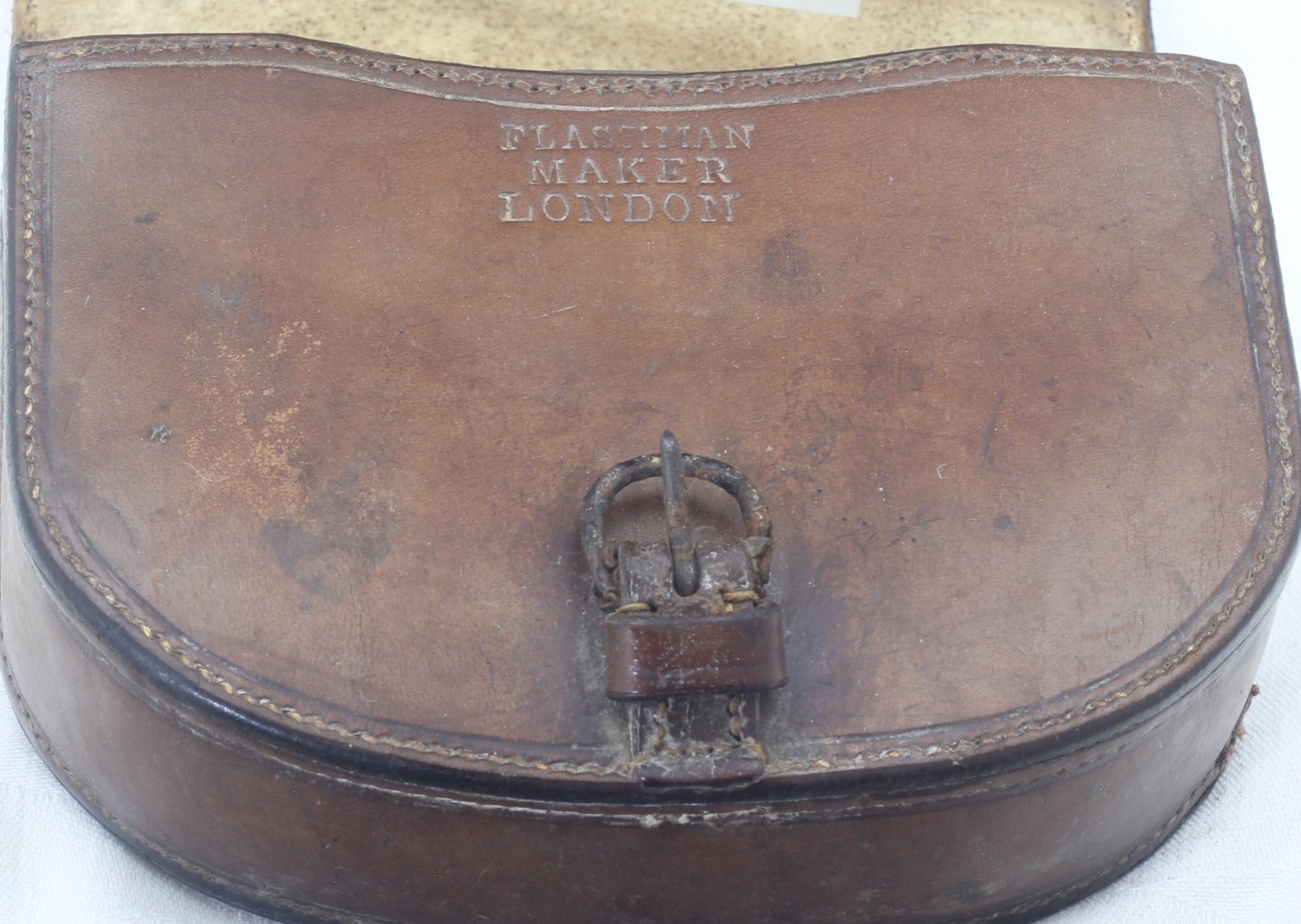 Antique Curved Leather Sandwich Case & Tin by Flashman