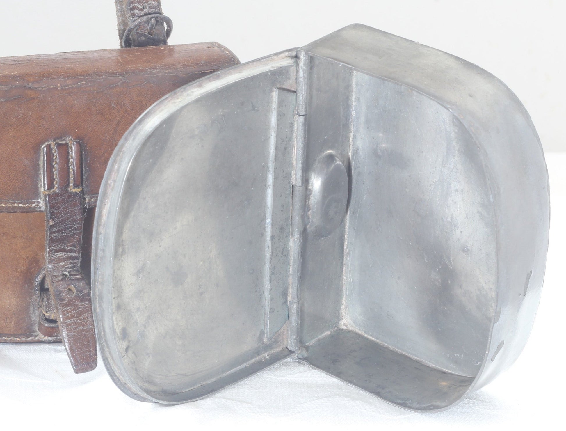 Antique Curved Leather Sandwich Case & Tin by Flashman