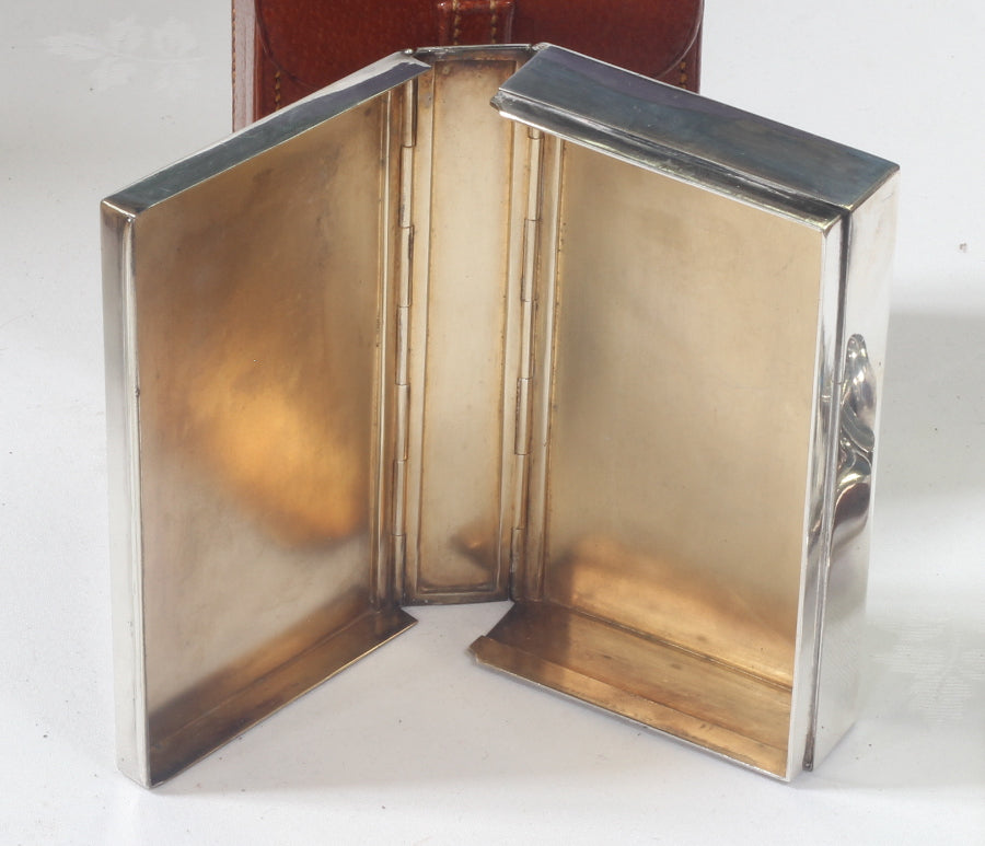 1926 Silver Flask & Sandwich Tin in Leather Case