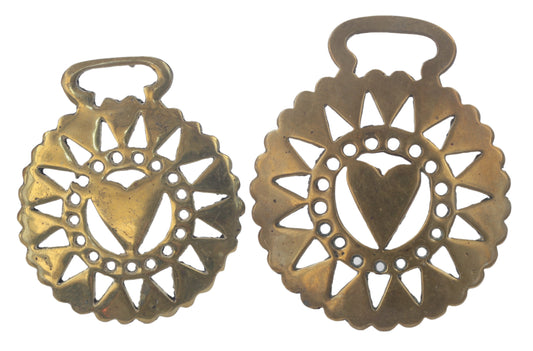 Two Antique Heart Horse Brasses