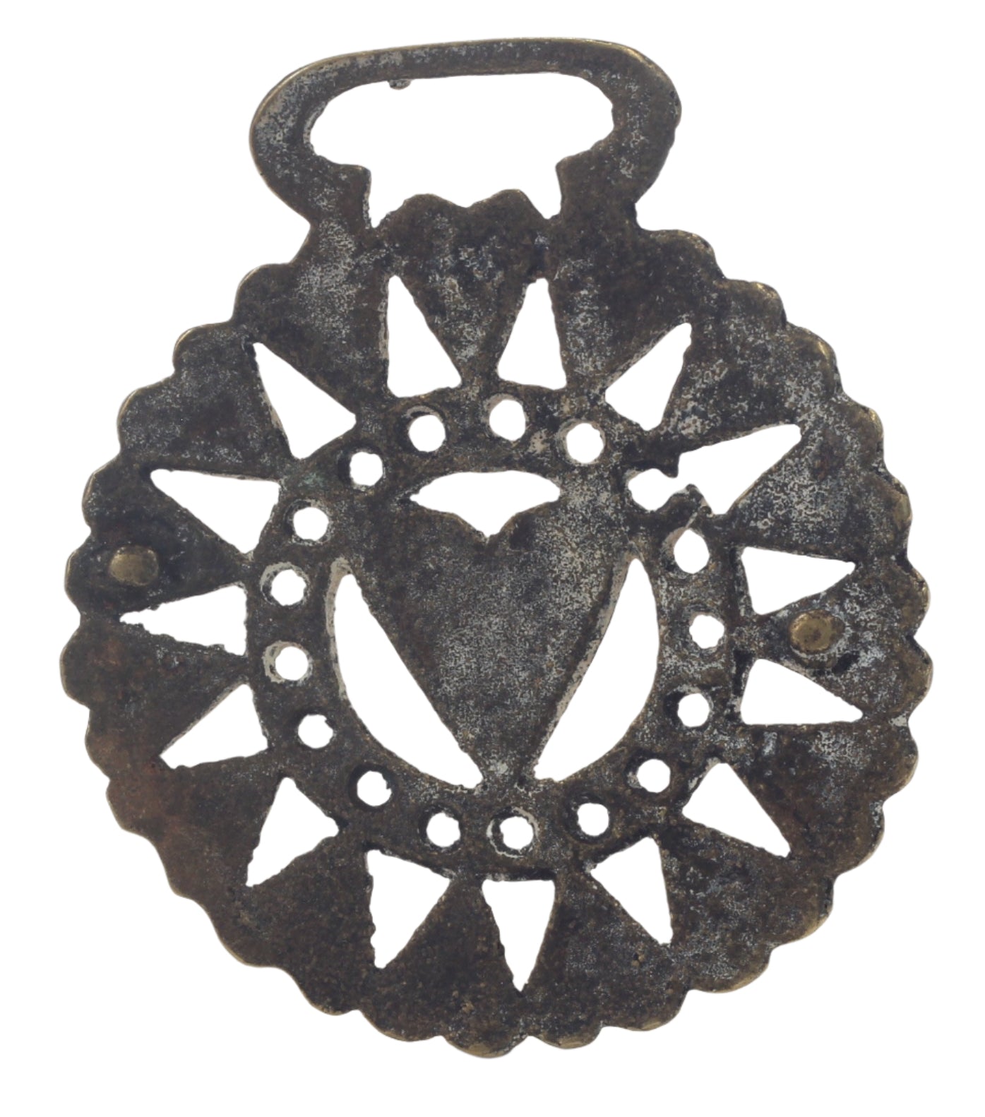 Two Antique Heart Horse Brasses