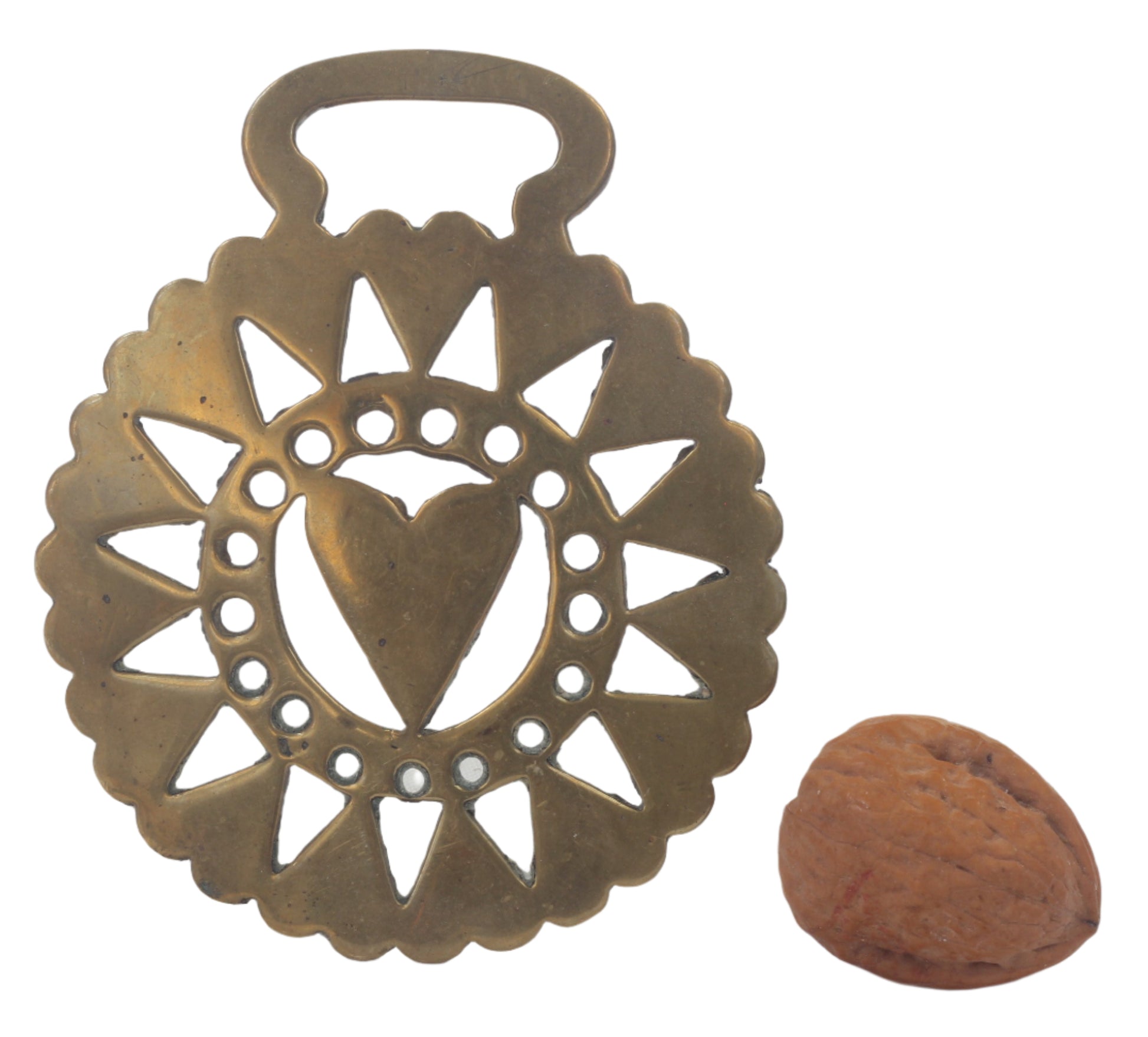 Two Antique Heart Horse Brasses