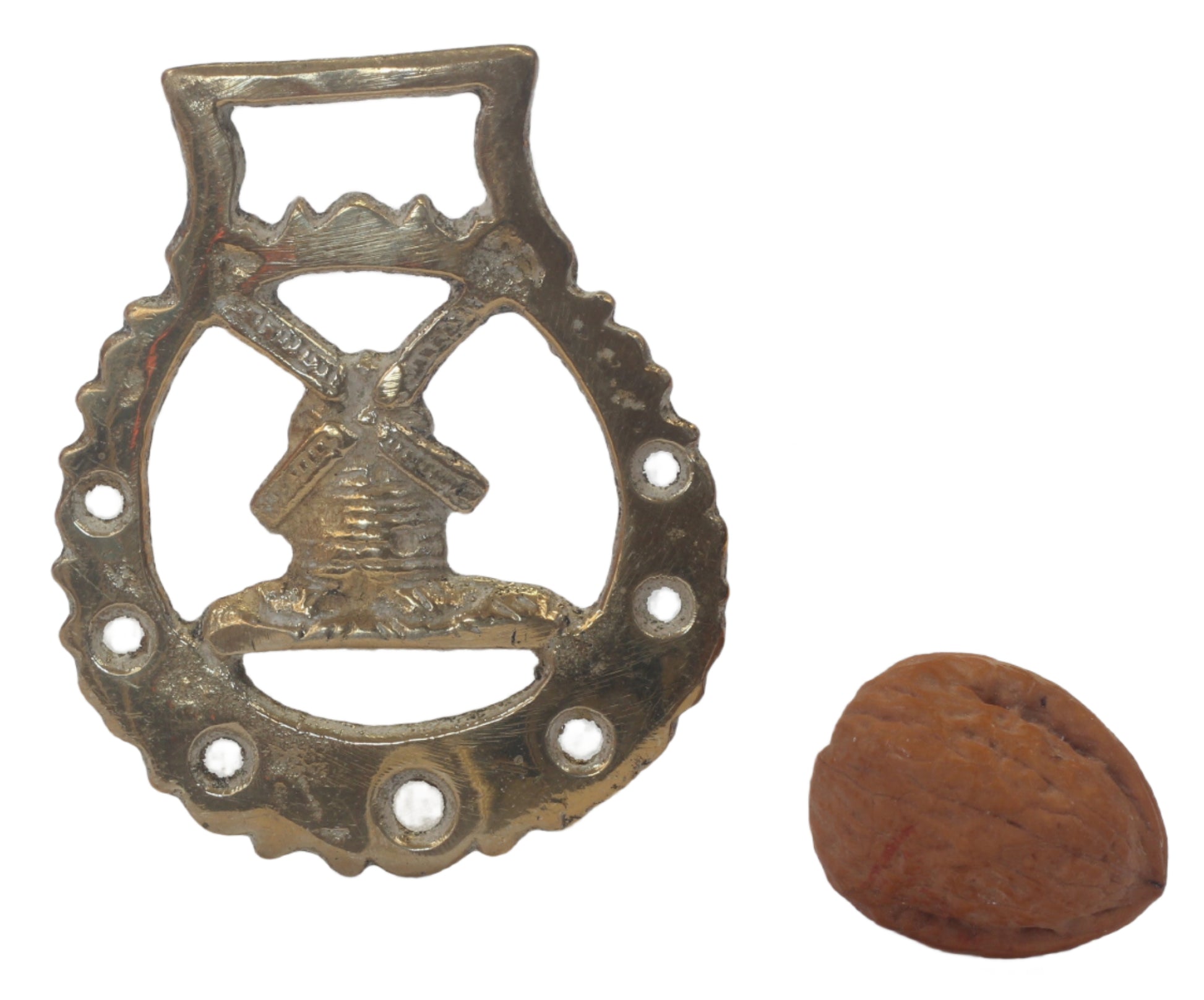 Vintage Stamped Horse Brass with a Windmill