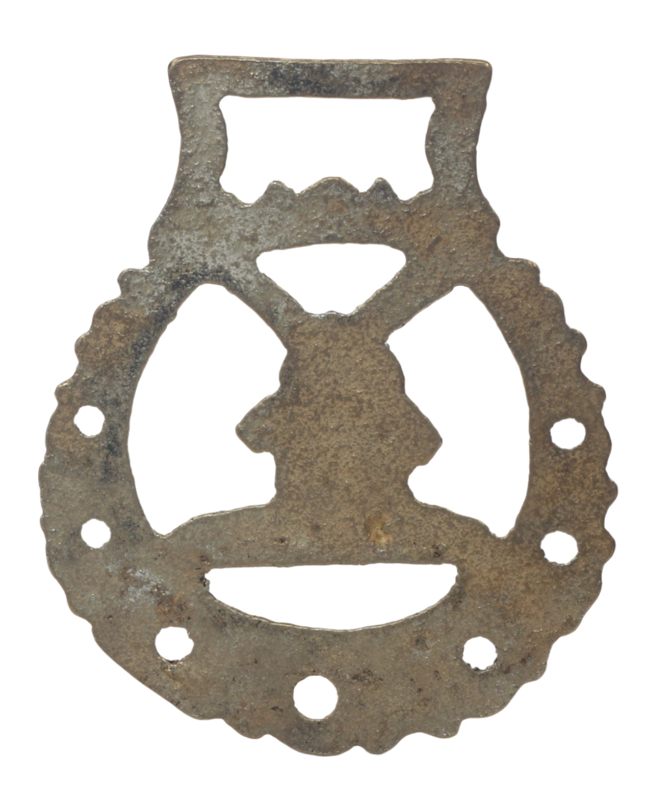 Vintage Stamped Horse Brass with a Windmill