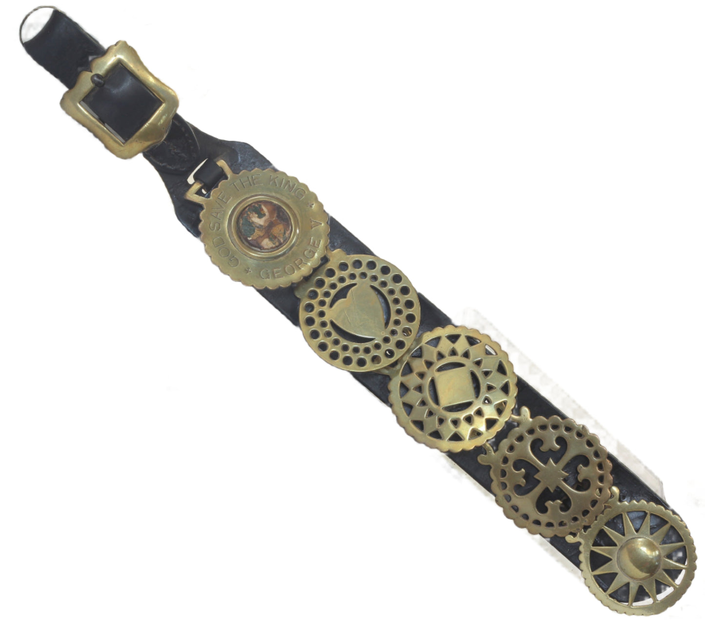Vintage Harness Strap or Martingale with Five Horse Brasses
