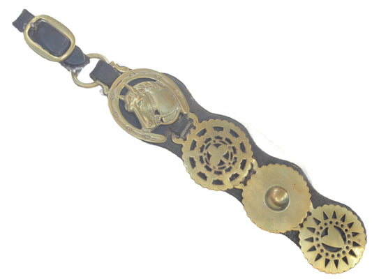 Vintage Harness Strap or Martingale with Four Horse Brasses