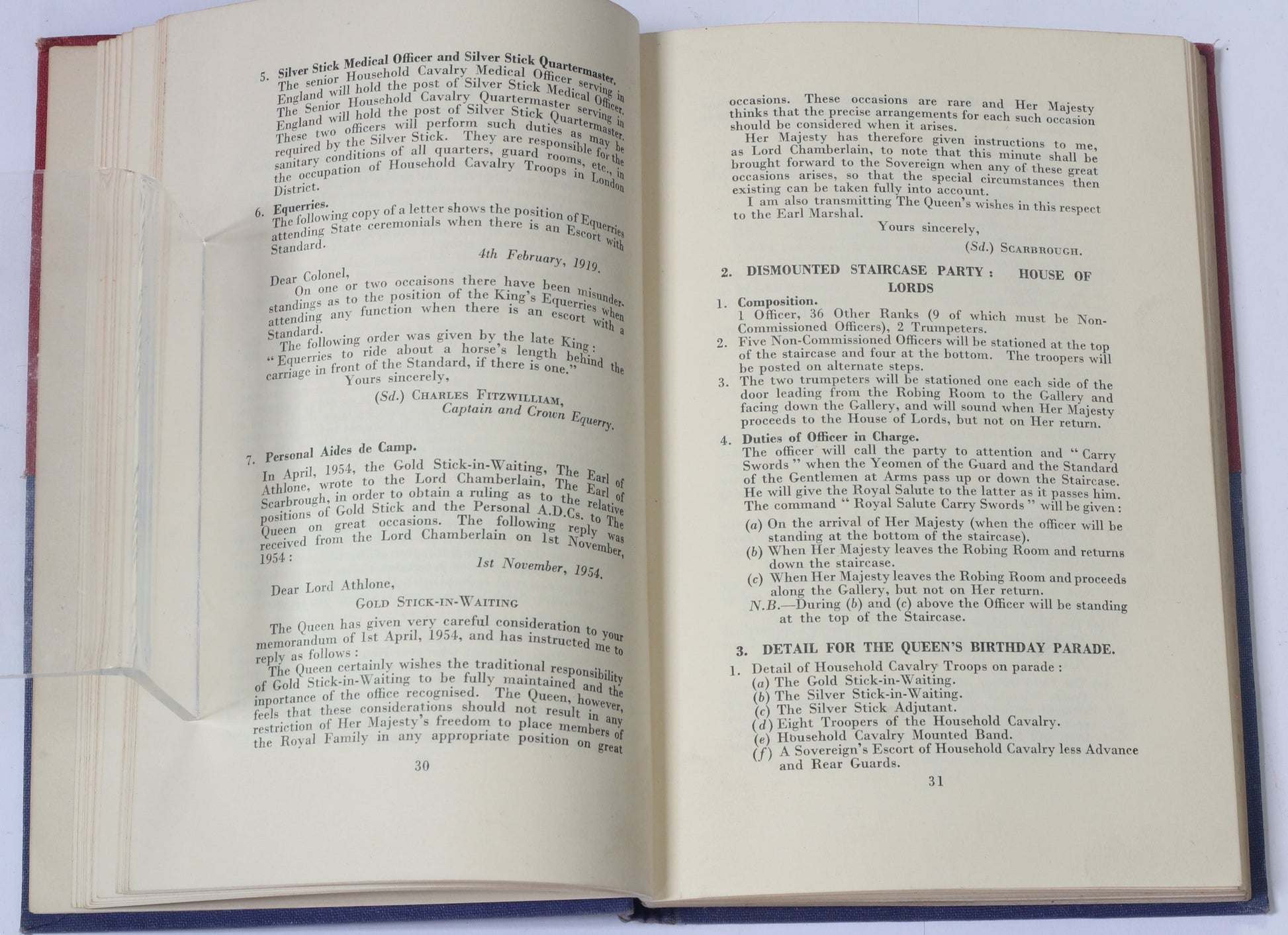 1956 Regimental Standing Orders of The Household Cavalry copy number 77