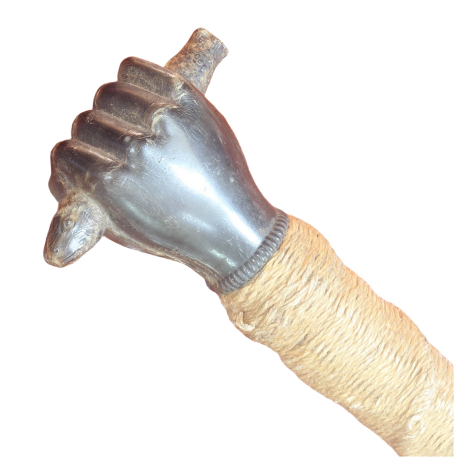 Antique Whip or Crop with Horn Cap Carved as a Fish in a Hand