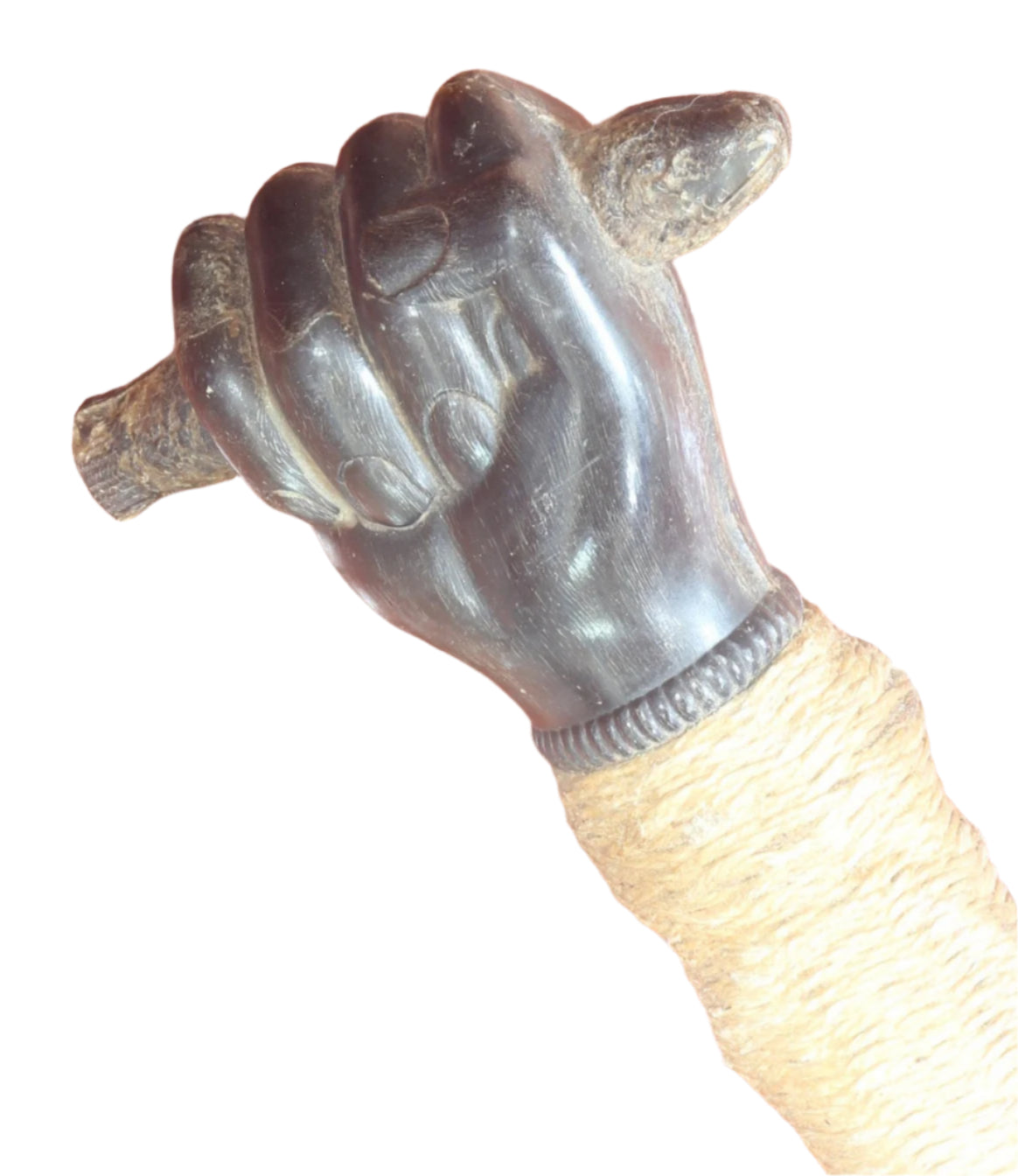 Antique Whip or Crop with Horn Cap Carved as a Fish in a Hand