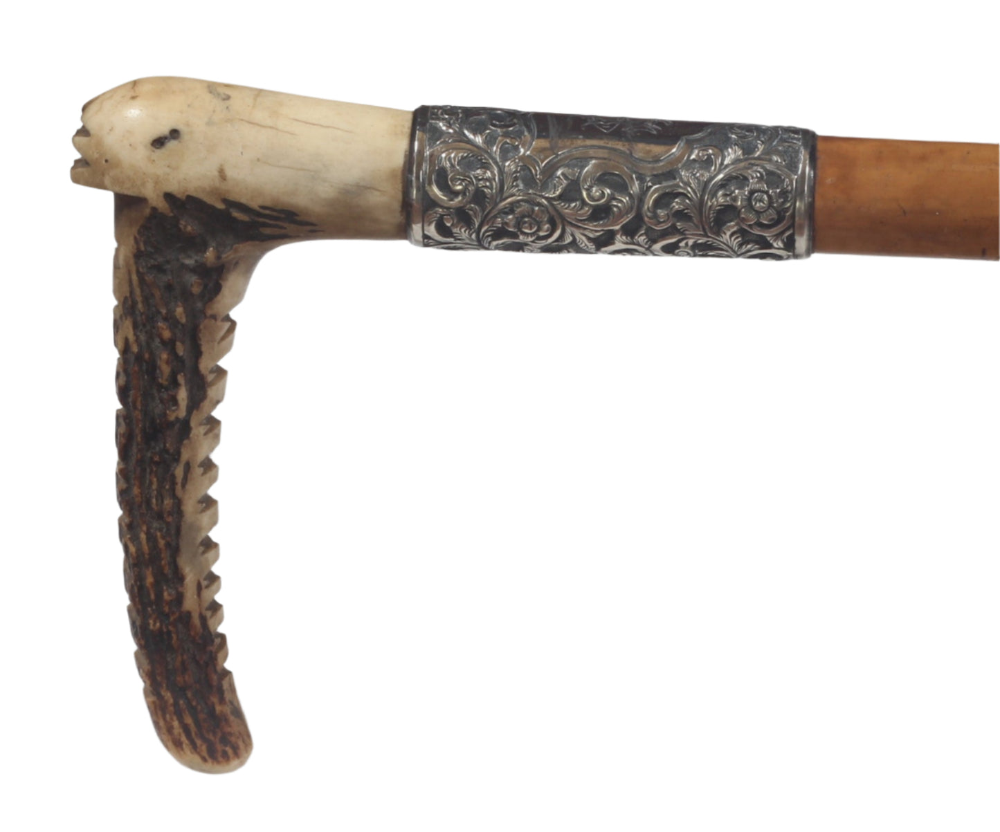 Antique 1894 Malacca Hunting Whip with Foliate Silver Collar